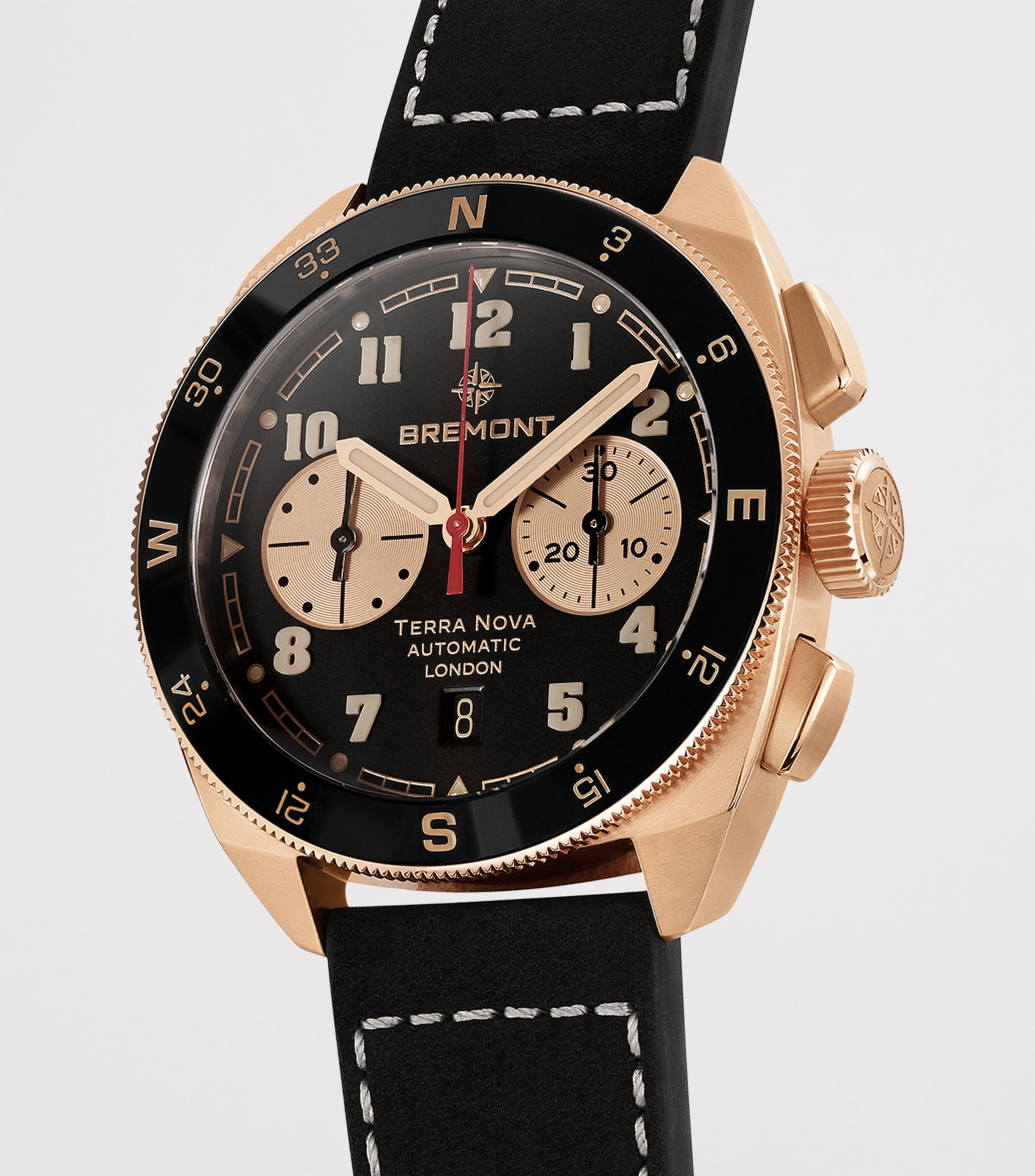 x Jimmy Chin Rose Gold and Leather Terra Nova Chronograph Watch 42.5mm BLACK Image 3