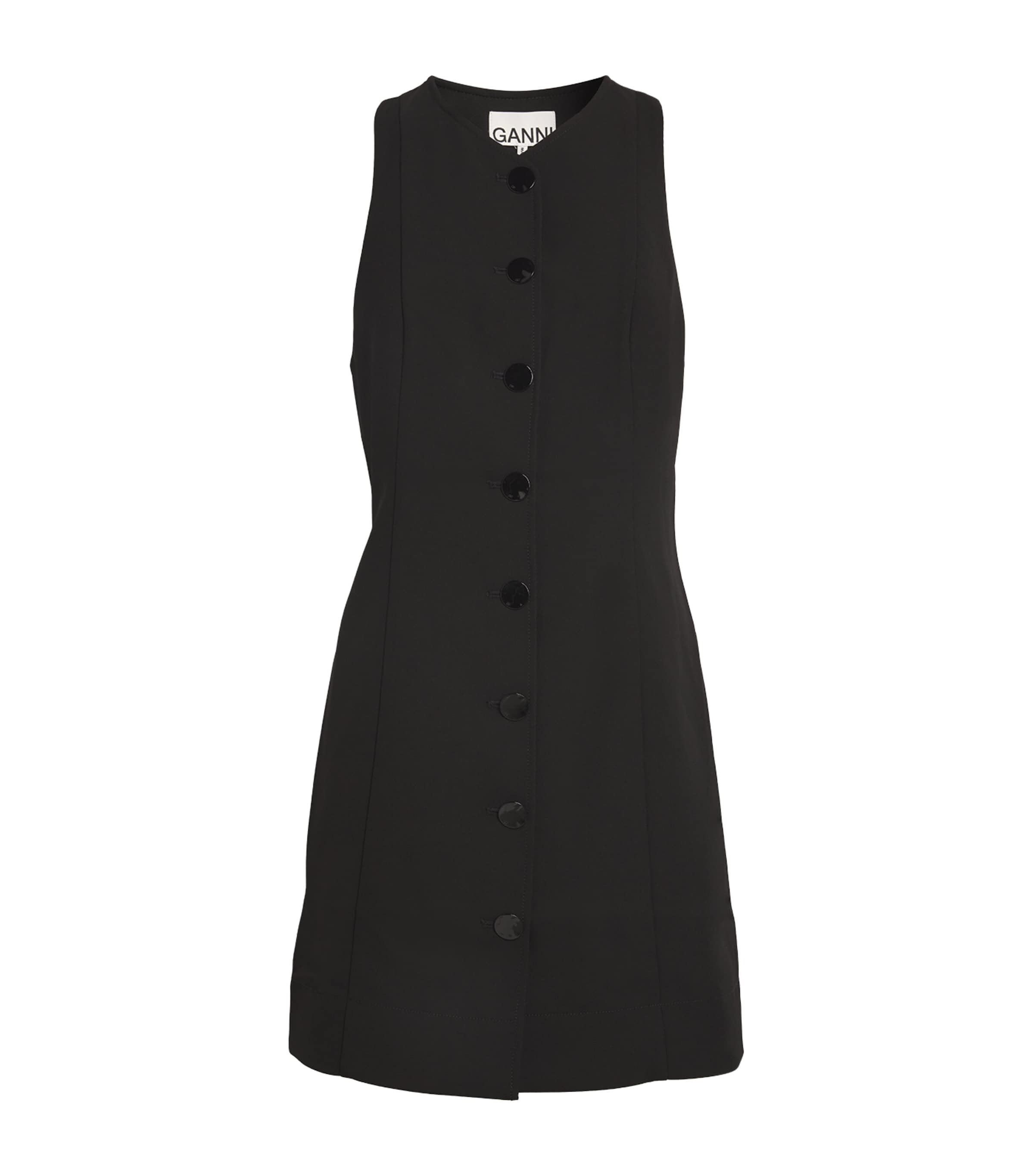 Ganni Sleeveless Twill Dress With Button Front In Black
