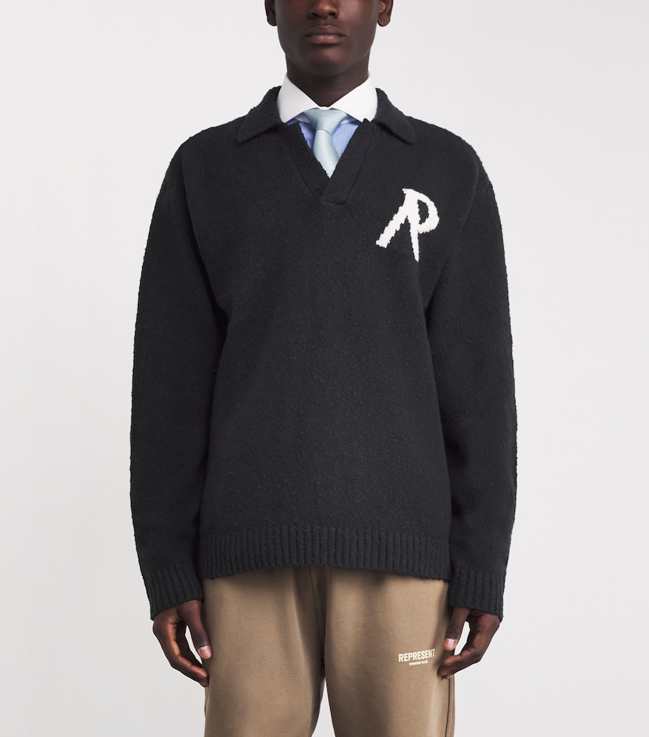 Cotton-Blend Bouclé Polo Sweater JET BLACK Image 3