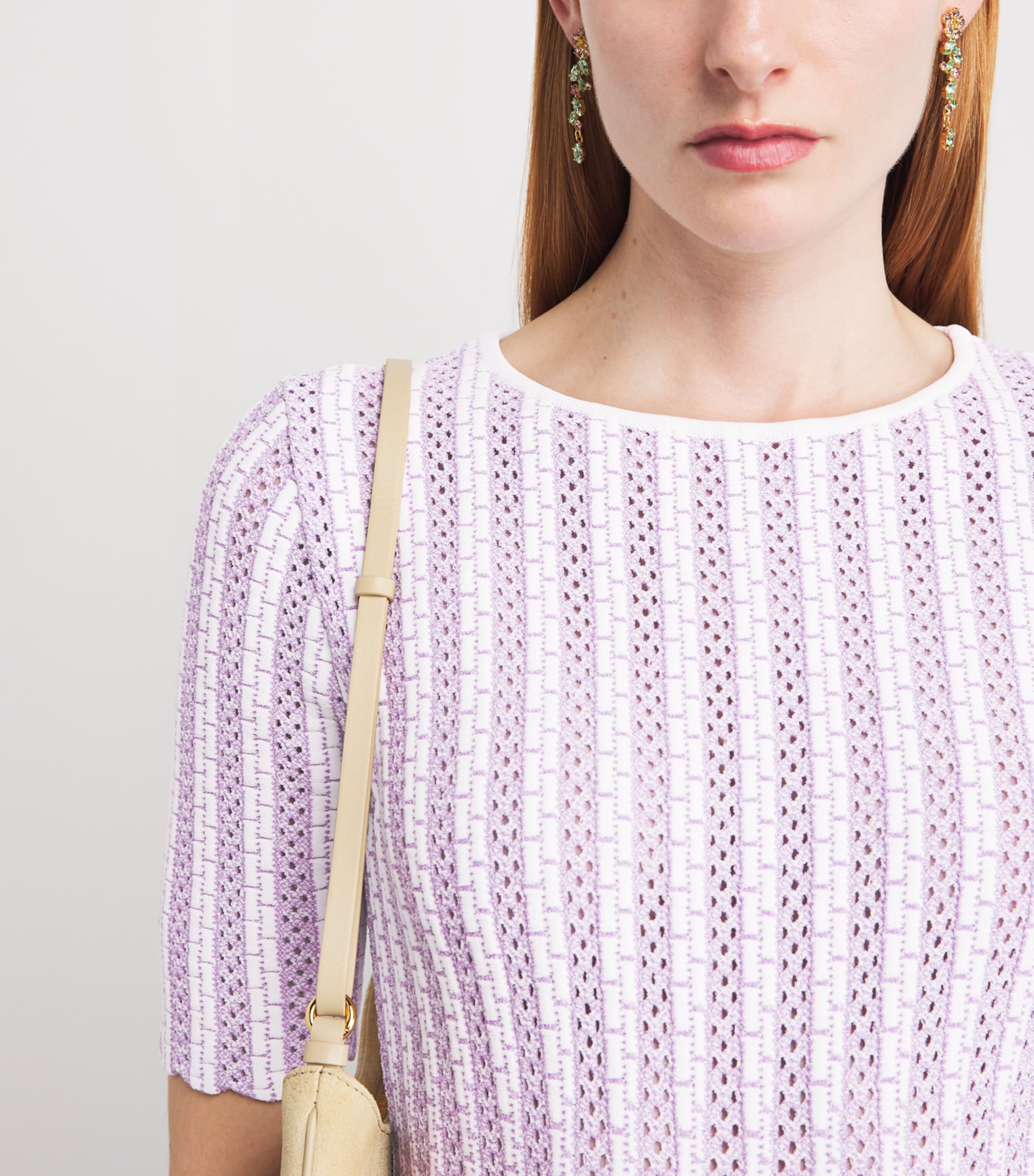 VALENTI Womens Openwork Knit Margherita Midi Dress White Lilac Image 5