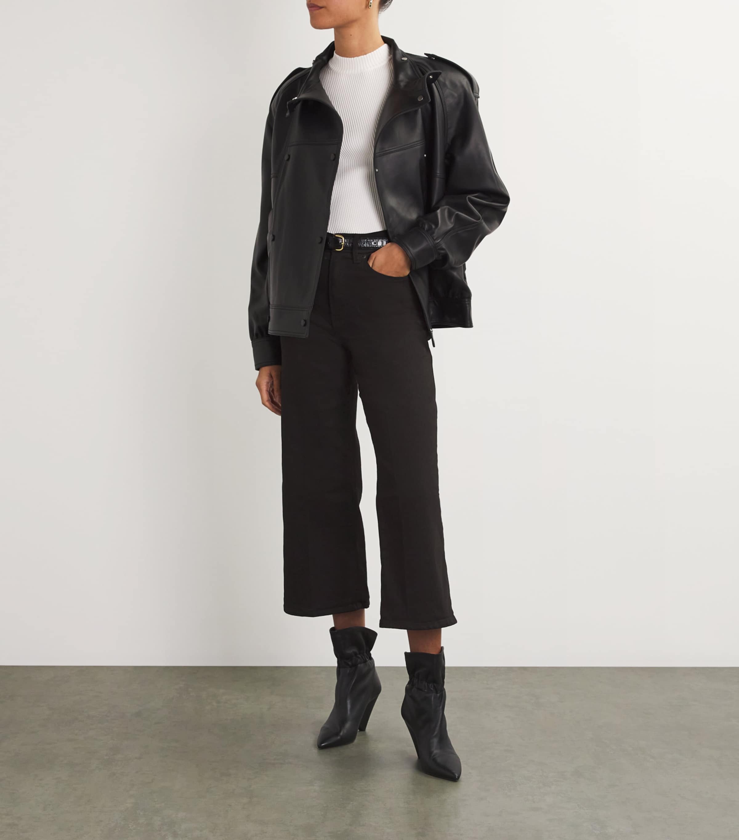 Good American Womens Good Waist Cropped Palazzo Jeans Image 2