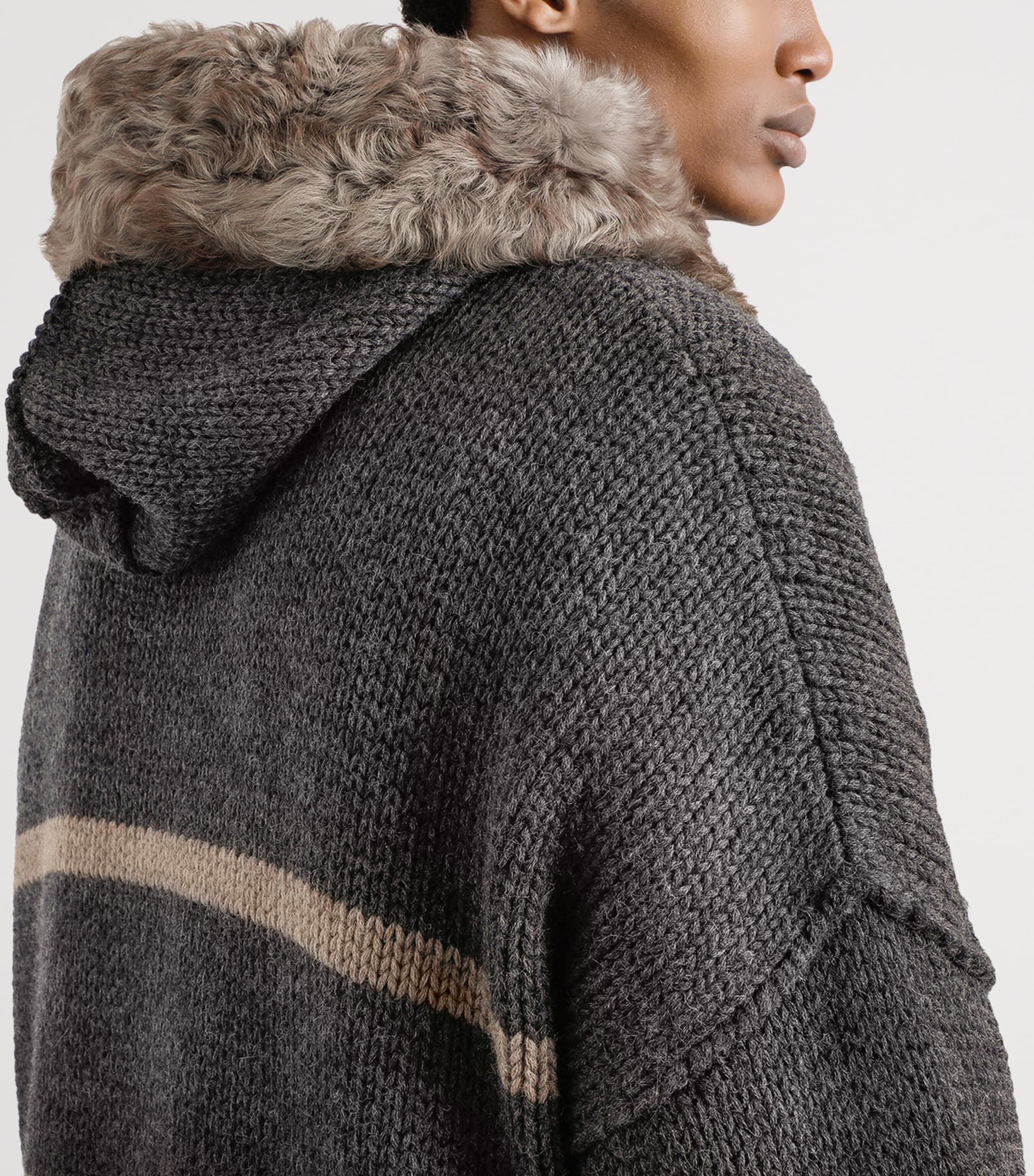 Wool Fur-Trimmed Hoodie N9831-GRIGIO/TORTORA Image 5