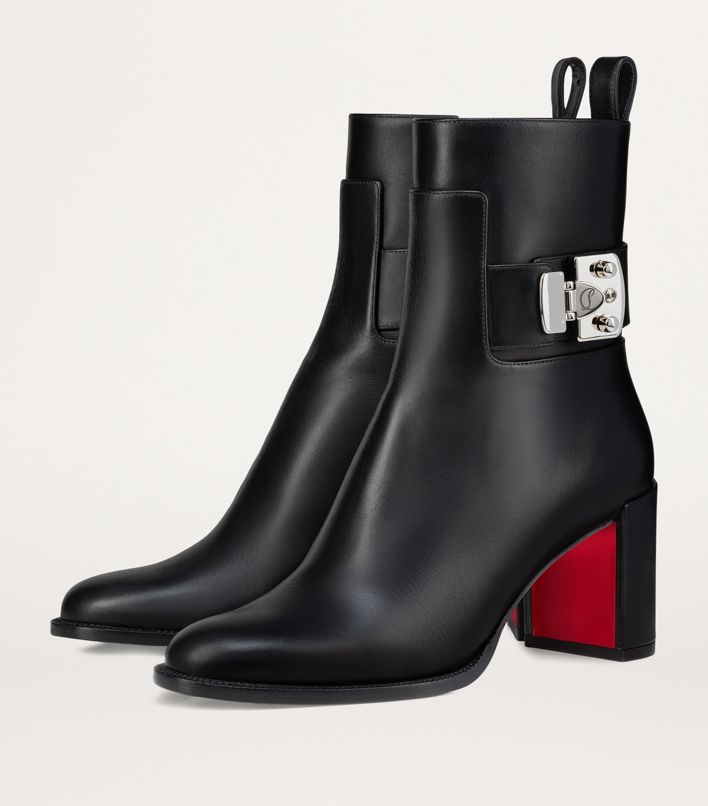 Christian Louboutin Black Booty Lock Calfskin Boots 70 | Harrods US