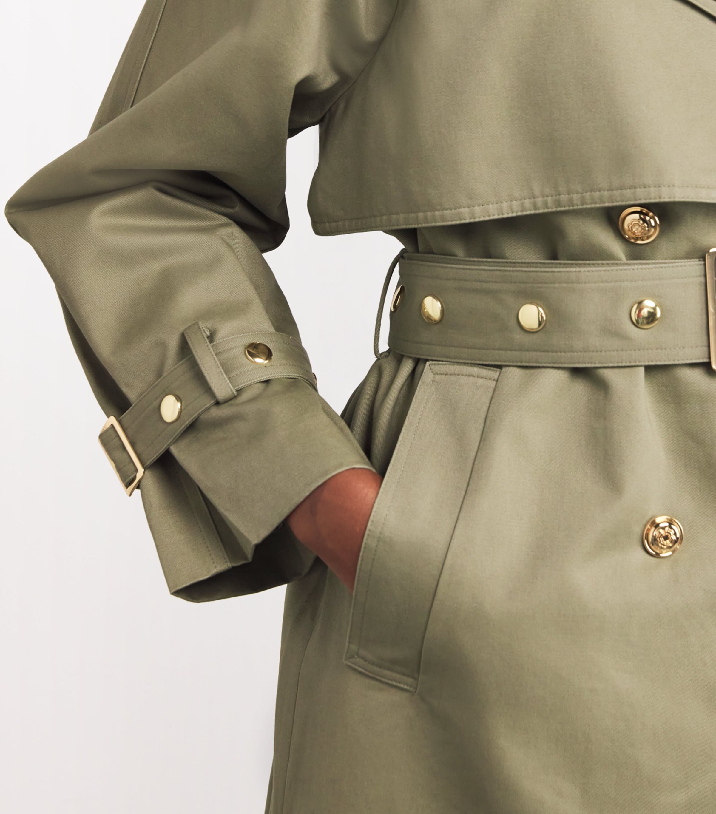 Maje Womens Cotton Belted Trench Coat Khaki Image 5