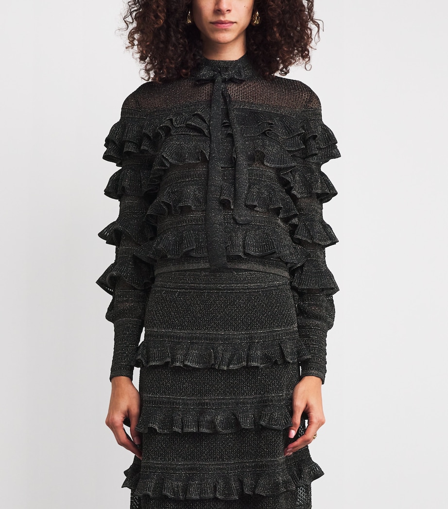 Metallic Frilled Rebellion Top MTBK METALLIC BLACK Image 3