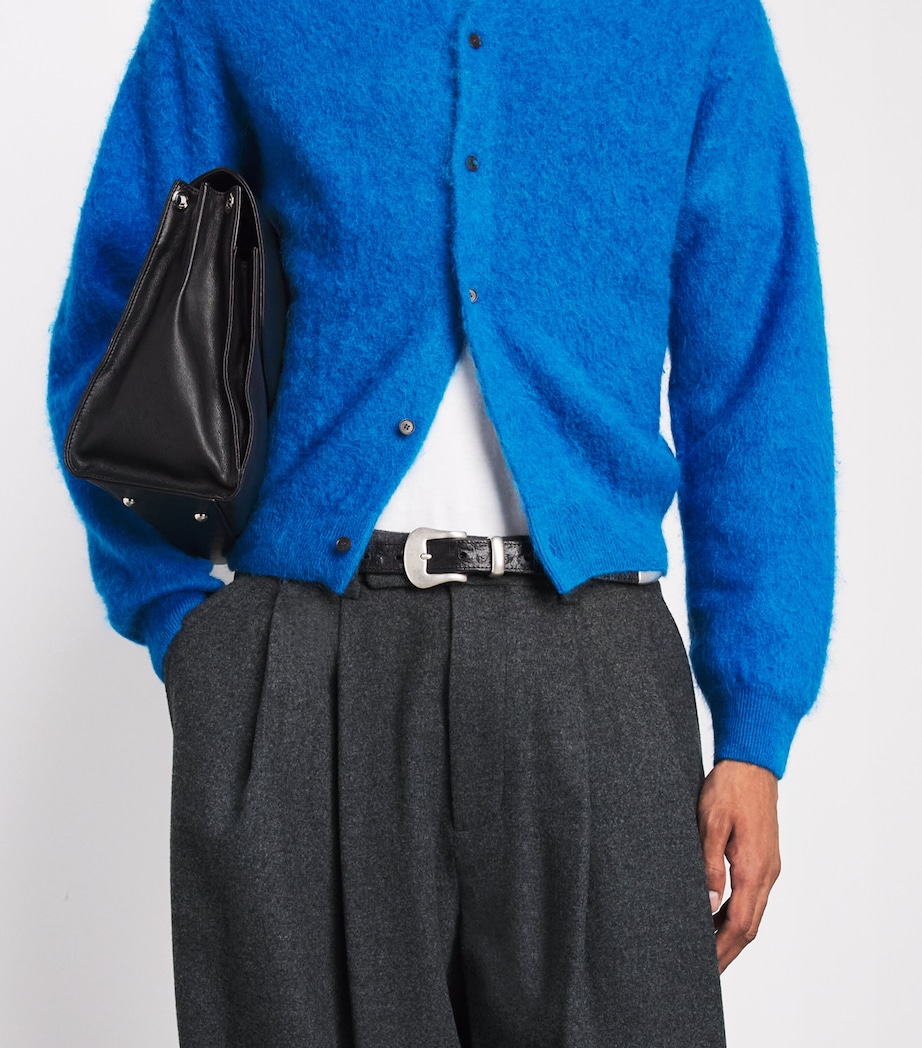 System Mens Wool-Blend Double-Pleated Trousers Black Grey Image 3