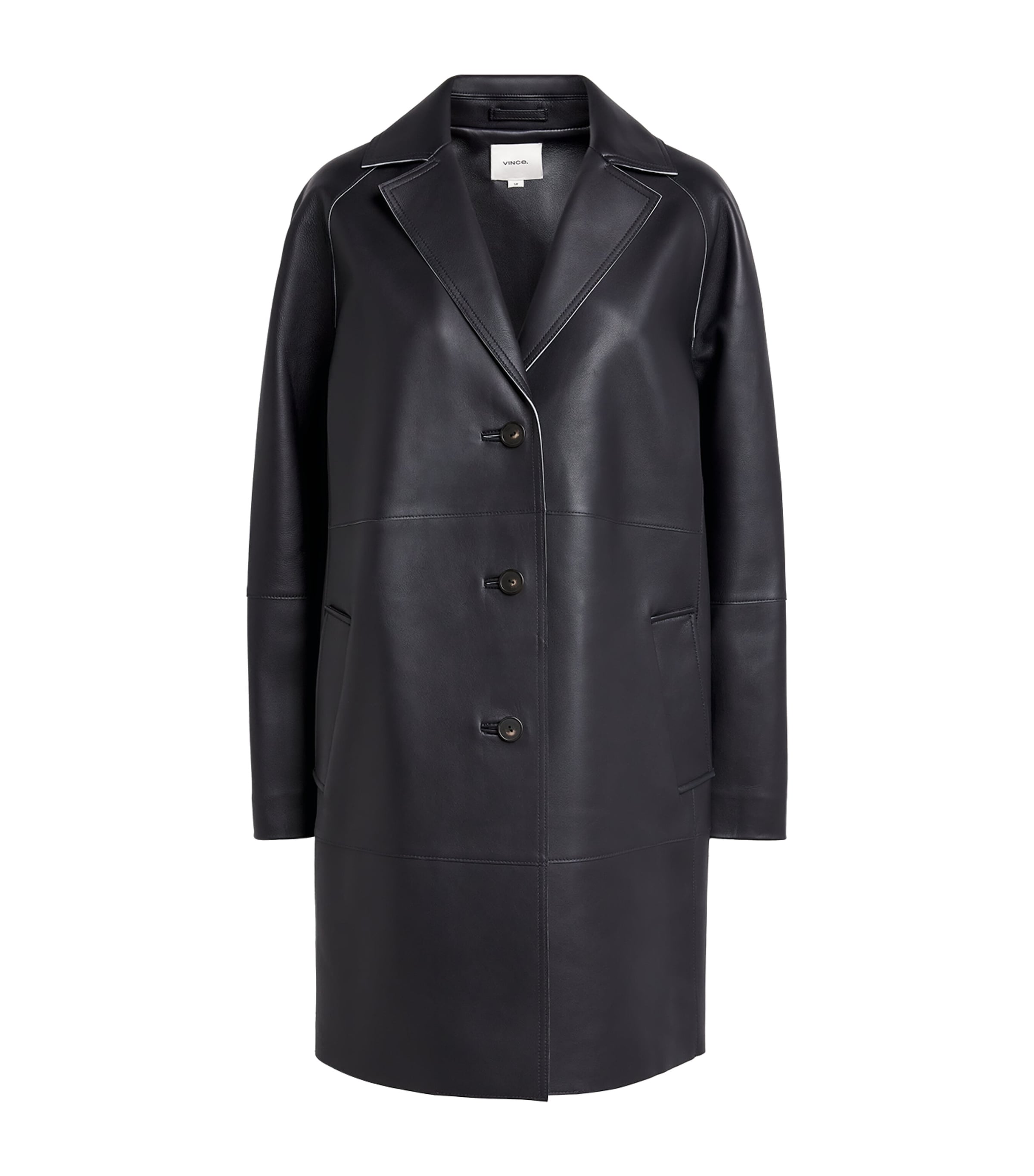 Vince Womens Bonded Leather Coat Midnight Image 1