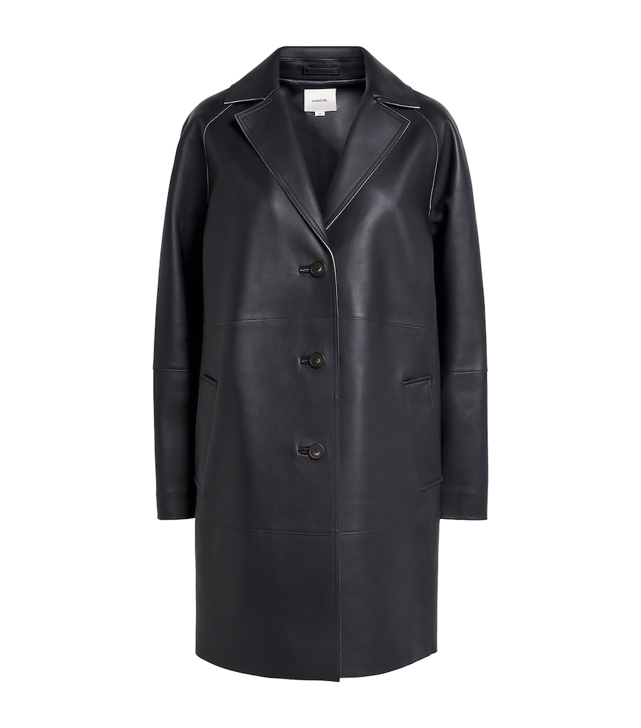 Vince Womens Bonded Leather Coat Midnight Image 1