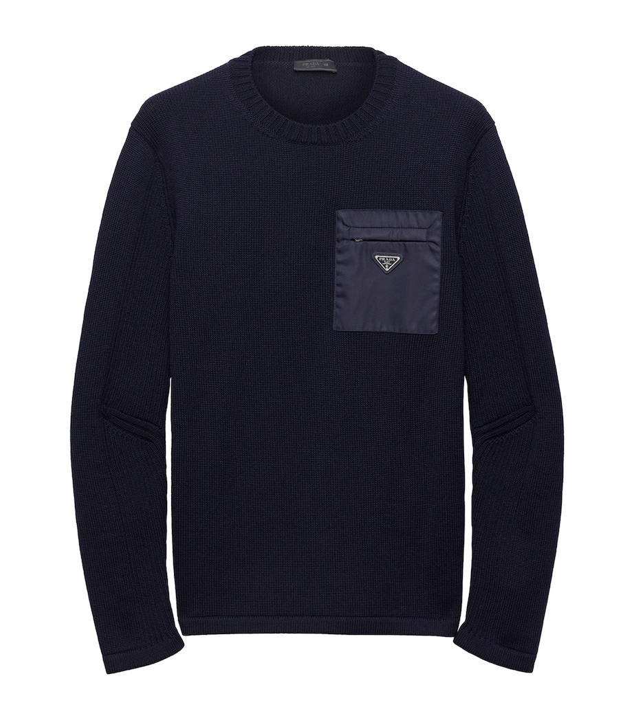 Prada Mens Wool Logo Sweater Blue Image 1