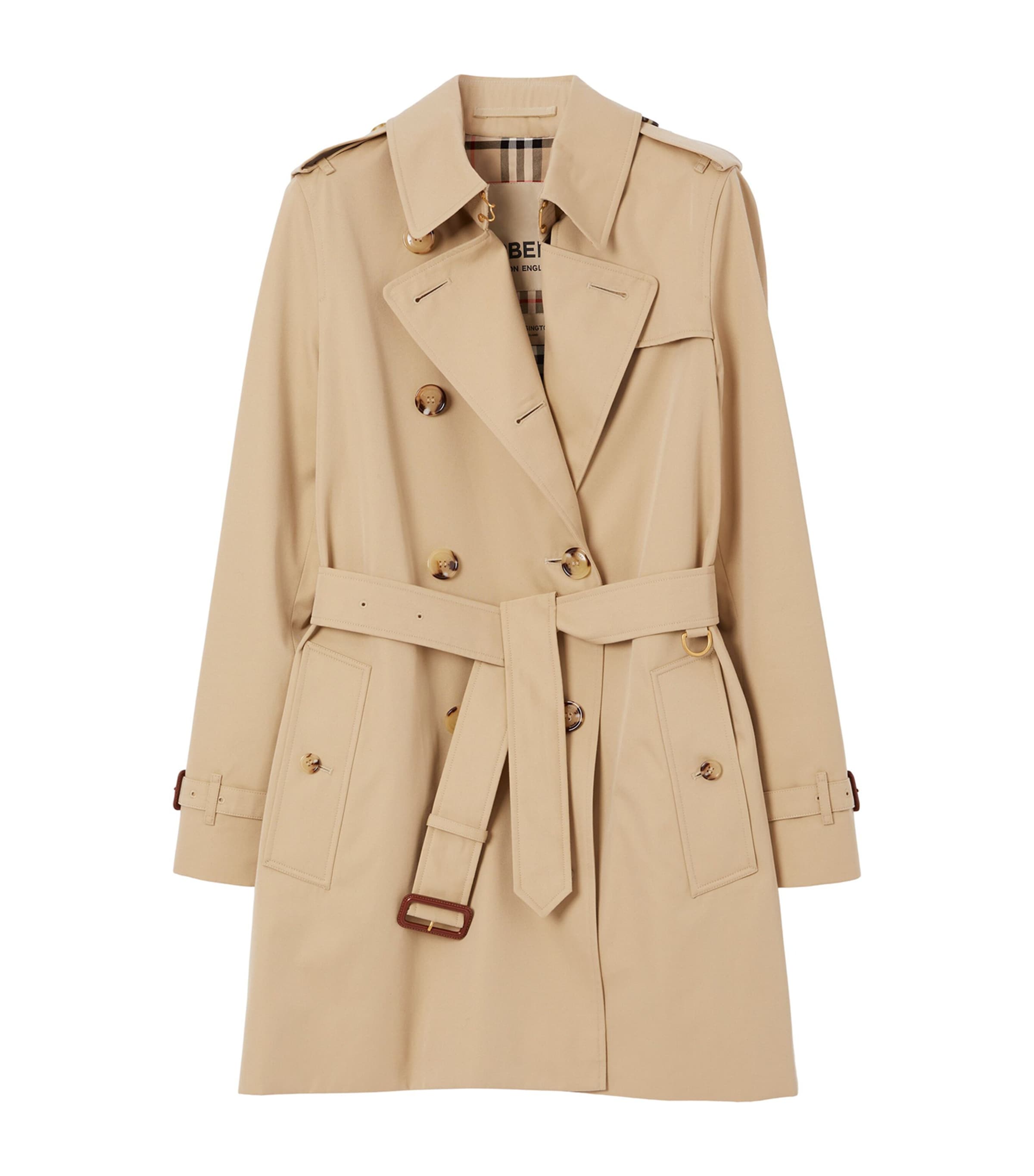 Shop Burberry Gabardine Kensington Short Trench Coat In Yellow