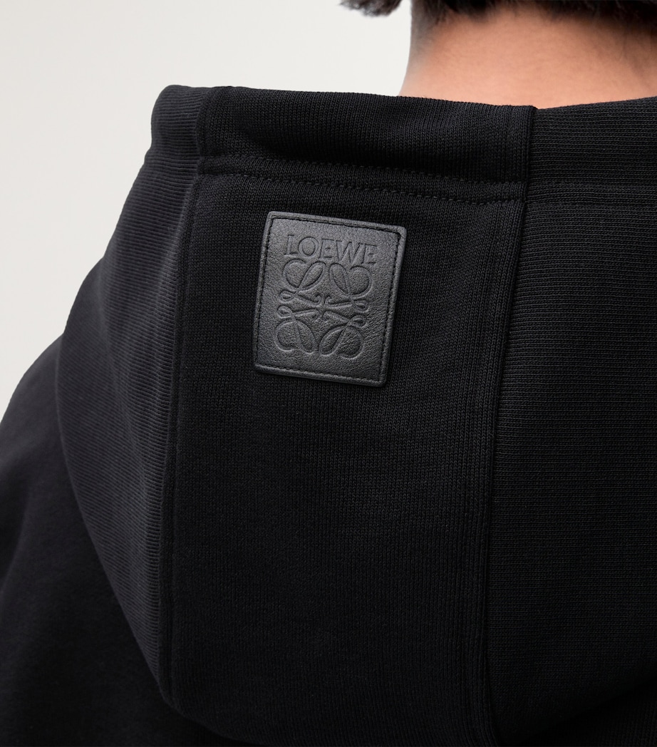 Cotton-Blend Leather-Anagram Hoodie BLACK Image 5
