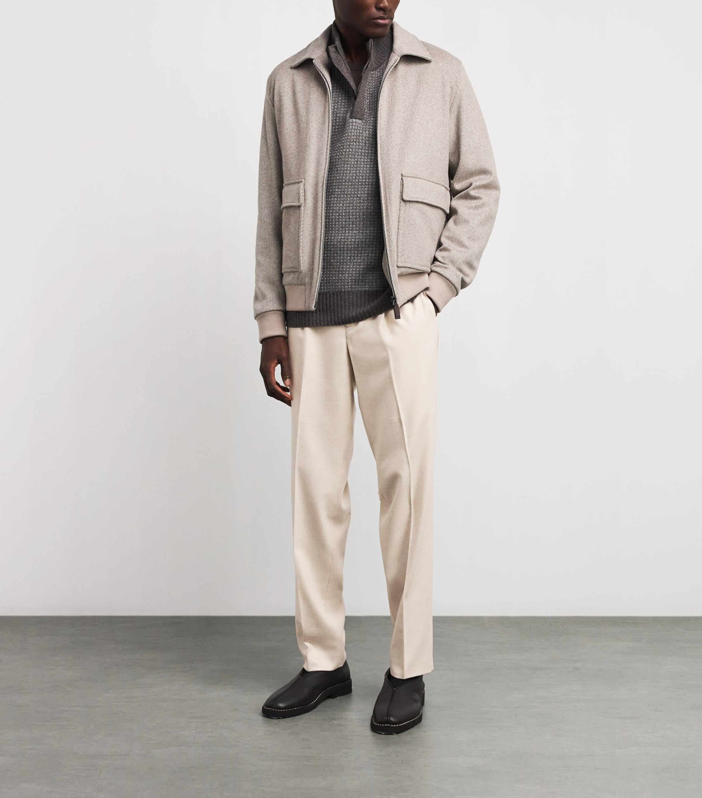 Colombo Mens Cashmere Pleated Straight Trousers Natural White Image 2