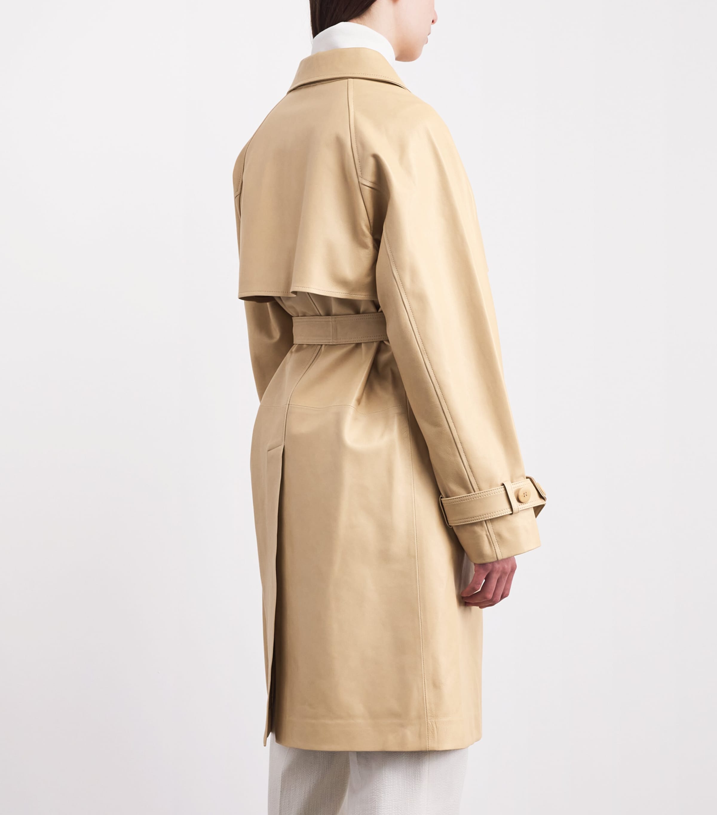 NOUR HAMMOUR Womens Leather Butter Trench Coat Beurre Image 5
