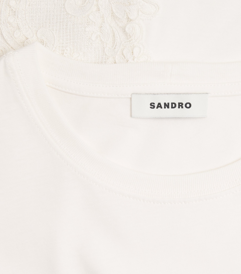 Sandro Paris Womens Cotton Lace T-Shirt Ecru Image 6