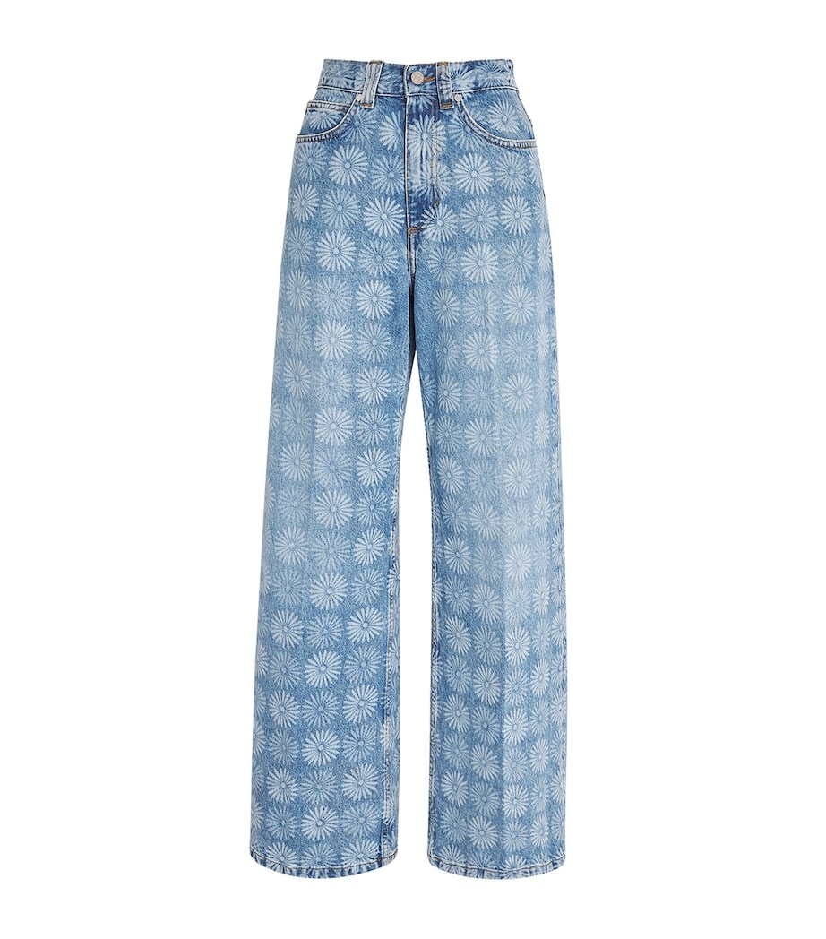 Sandro Paris Womens Floral Wide-Leg Jeans Blue Jean Image 1
