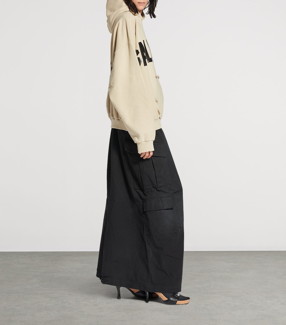 Cotton Distressed Tape Logo Hoodie 9501 Image 7