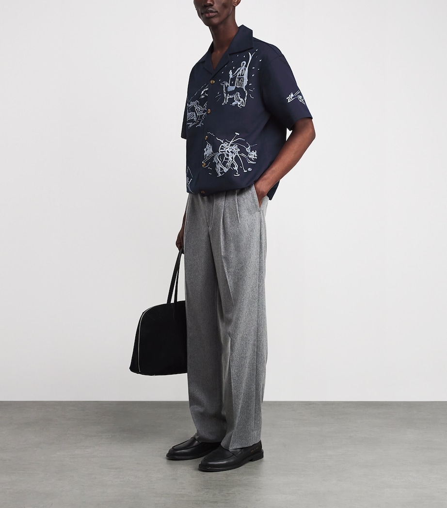 Cotton Drawing Embroidery Short-Sleeve Shirt NY / NAVY Image 2