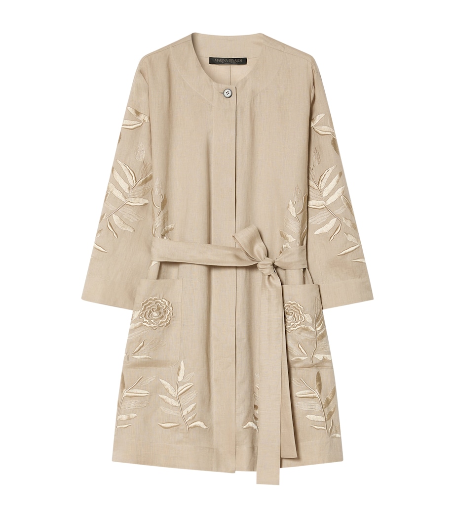 Marina Rinaldi Womens Linen Embroidered Belted Jacket Beige Image 1