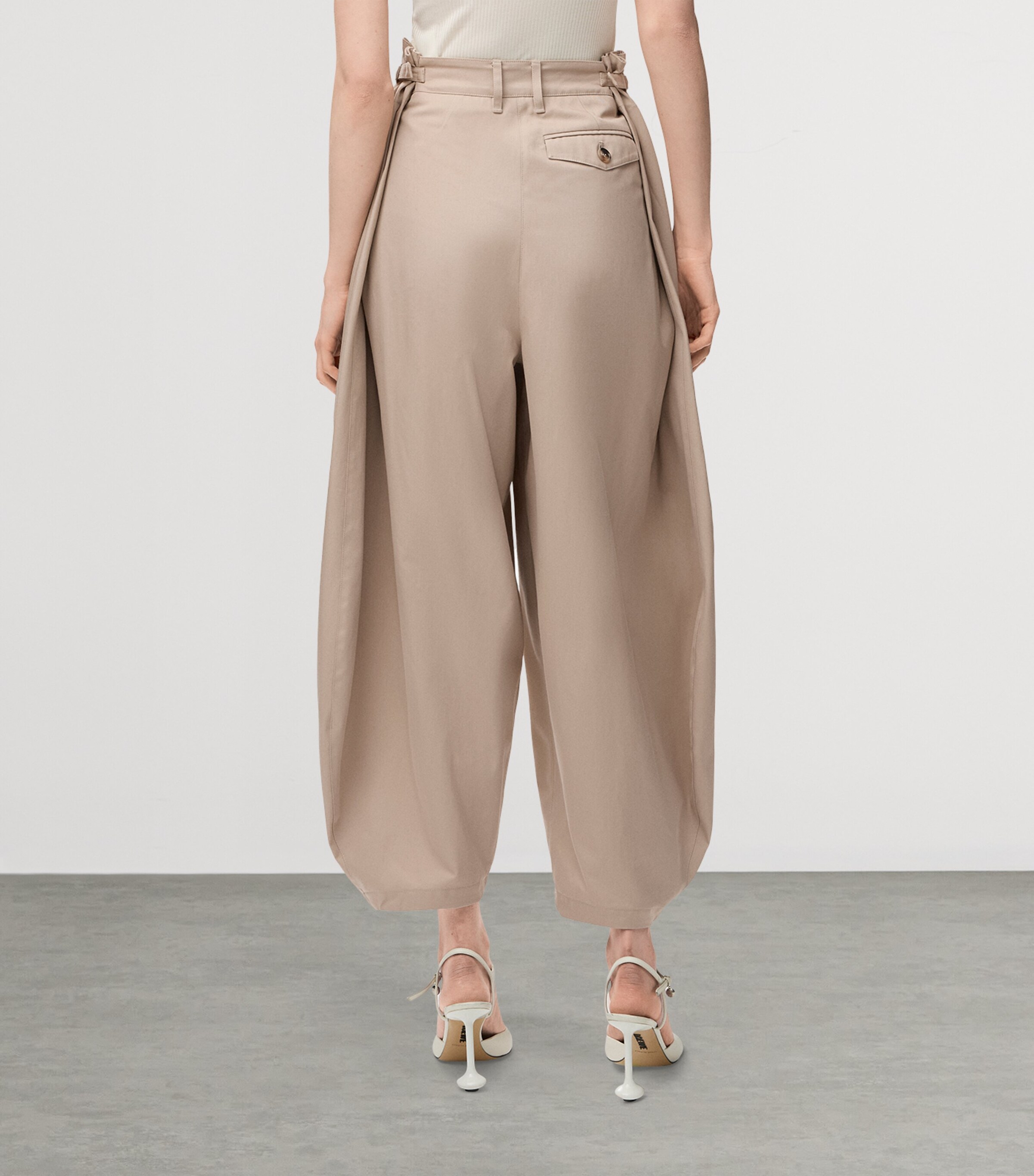 Cotton-Silk Draped Barrel-Leg Trousers BEIGE Image 4
