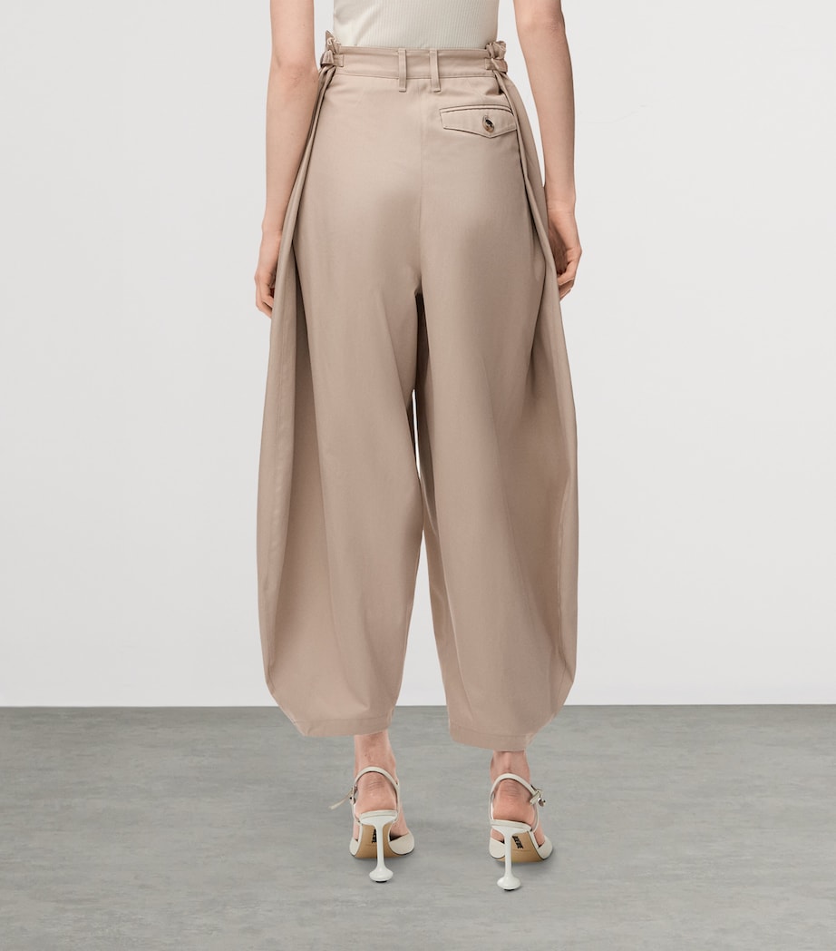 Cotton-Silk Draped Barrel-Leg Trousers BEIGE Image 4