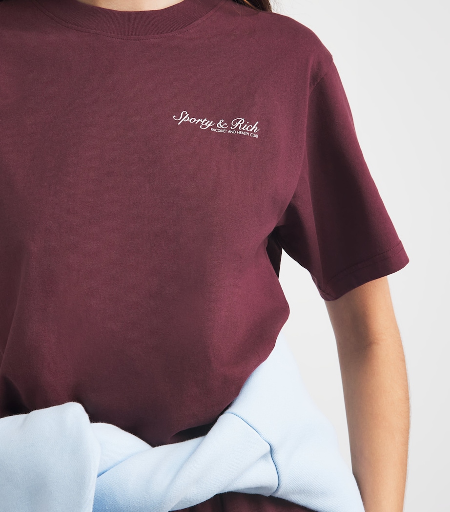 Sporty & Rich Womens Cotton Syracuse T-Shirt Bordeaux White Image 3