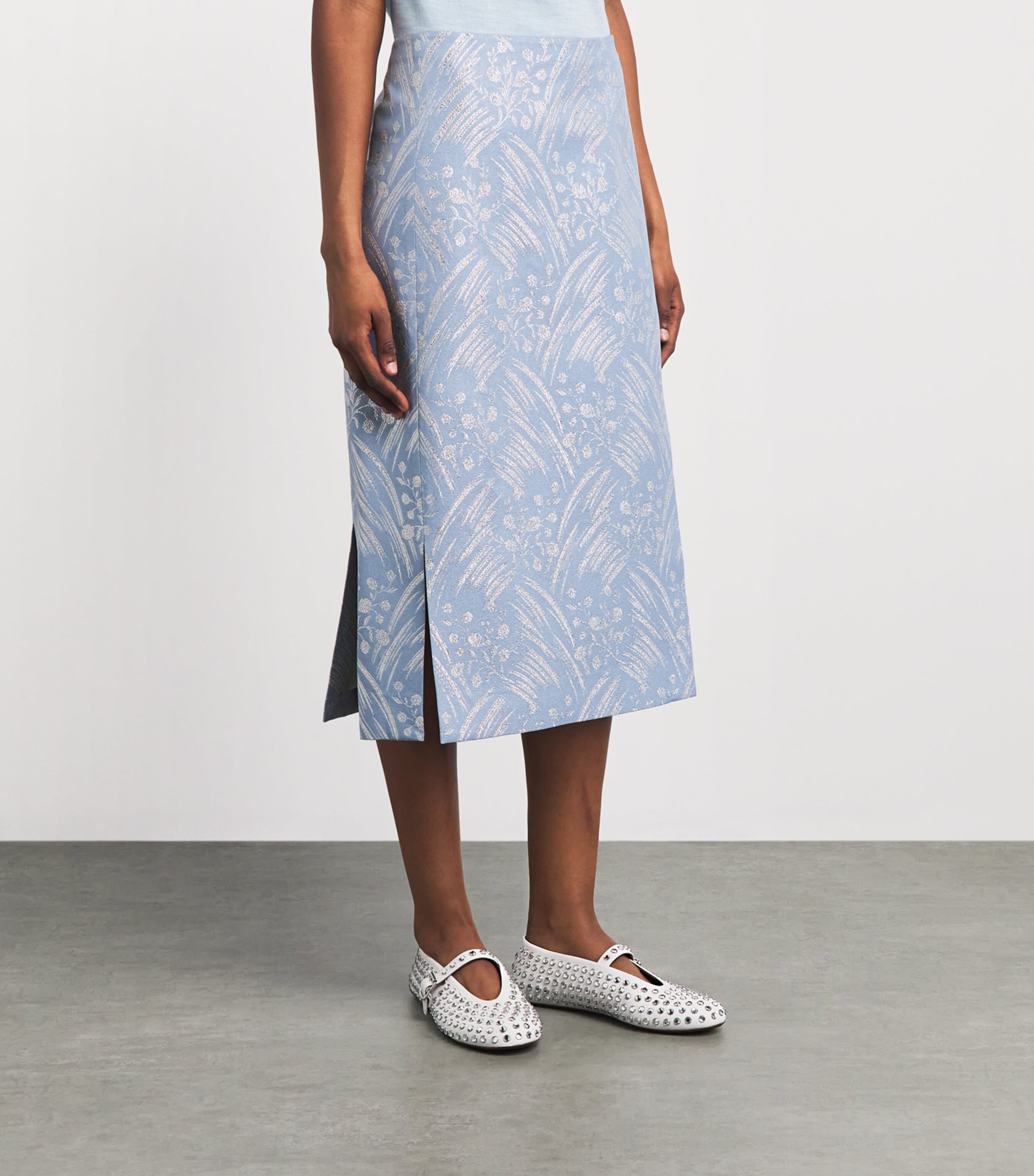Tory Burch Womens Floral Jacquard Midi Skirt Lght Ble Wpyflwr Image 4