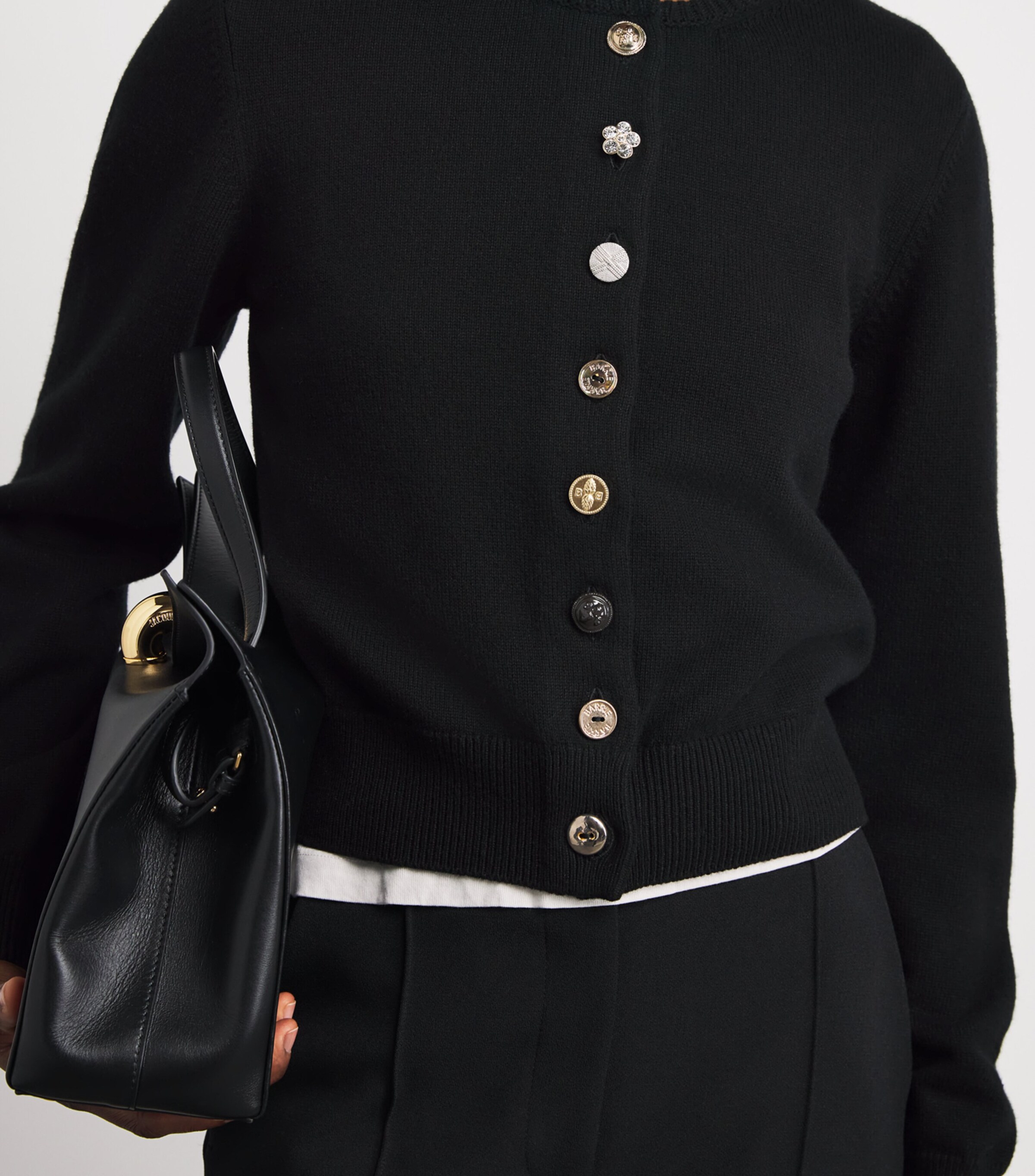 Barrie Womens Cotton-Cashmere Mismatched Cardigan Black Image 3