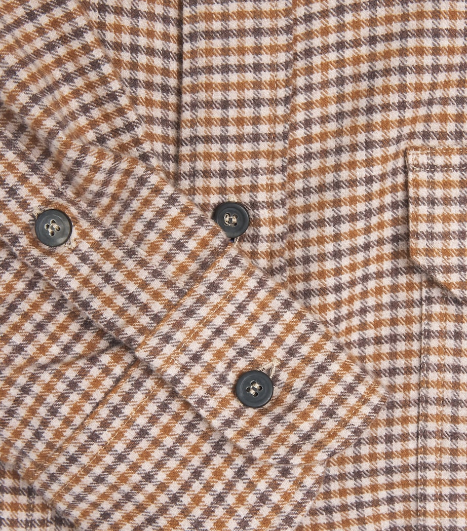 Sease Mens Brushed Cotton Flannel Military Shirt Brown Beige Image 6
