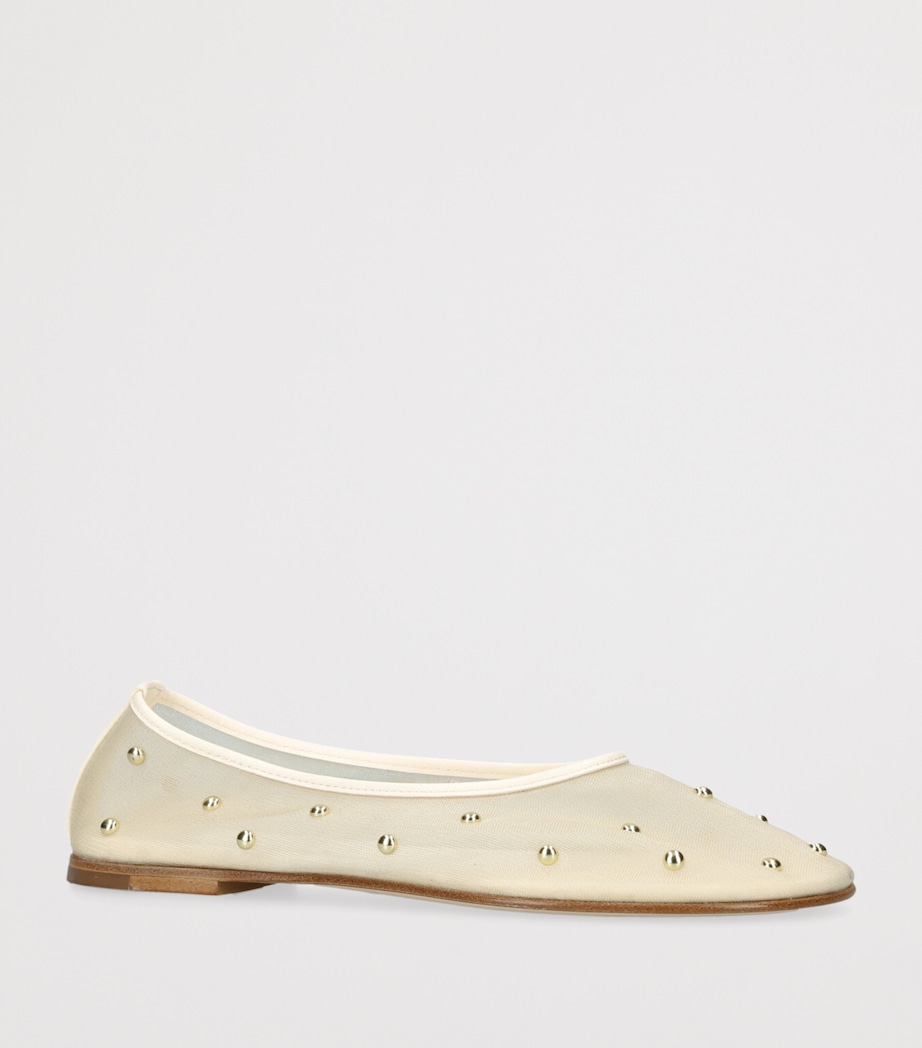 Mesh Stud-Detail Balla Ballet Flats CREAM Image 3