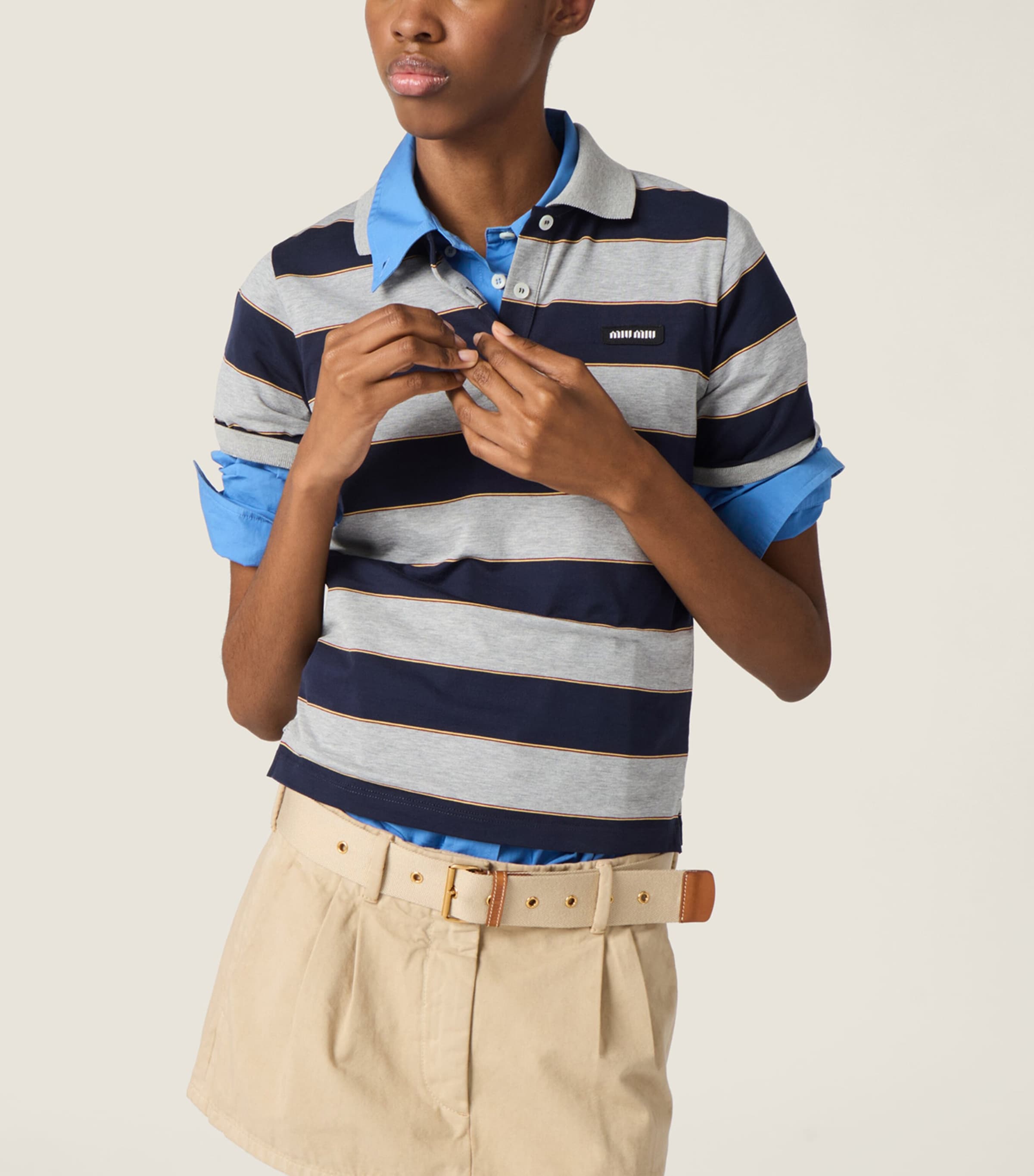 Miu Miu Womens Cotton Stripe Polo Shirt Image 5