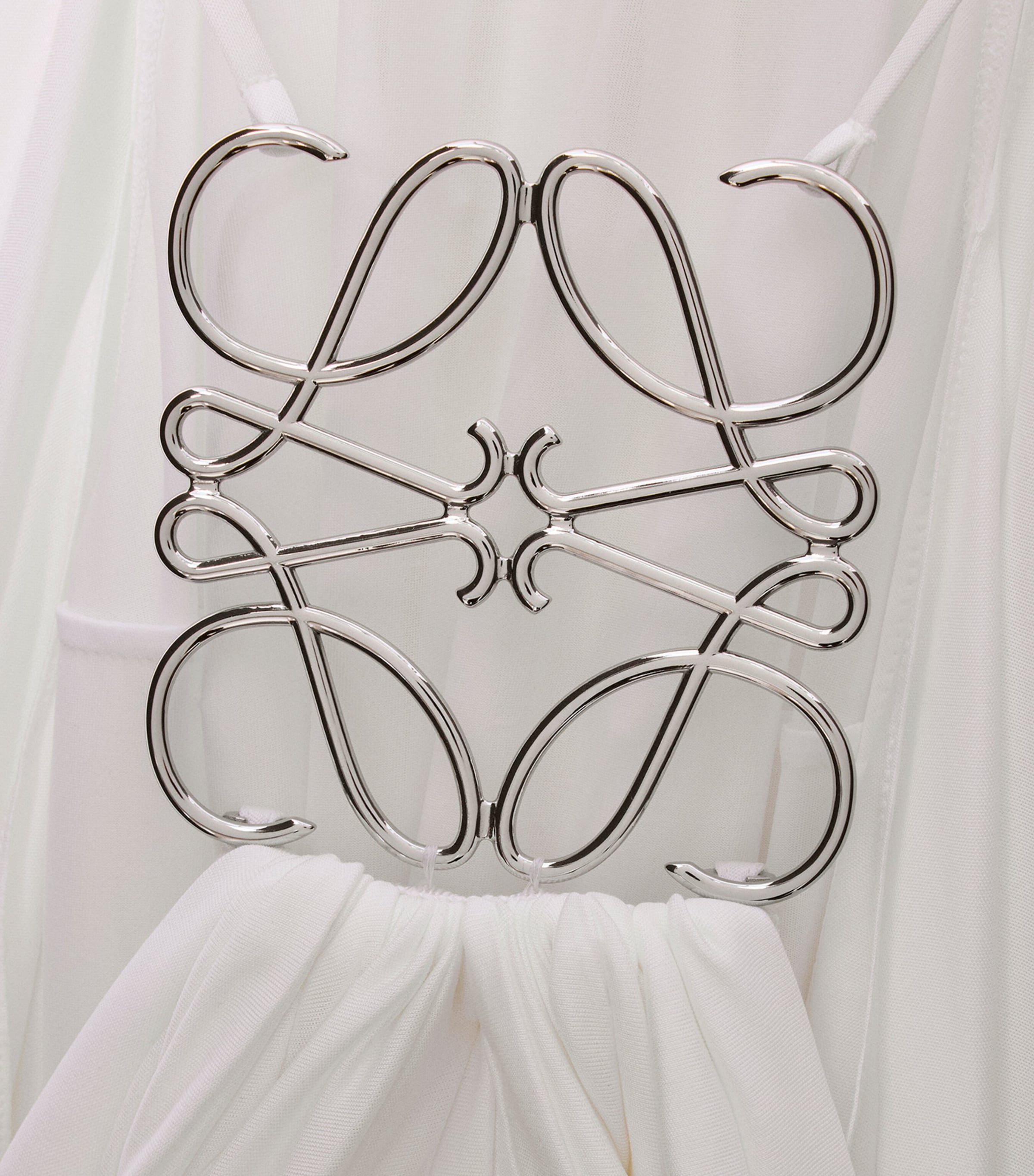 Silk Draped Anagram-Detail Dress WHITE Image 3