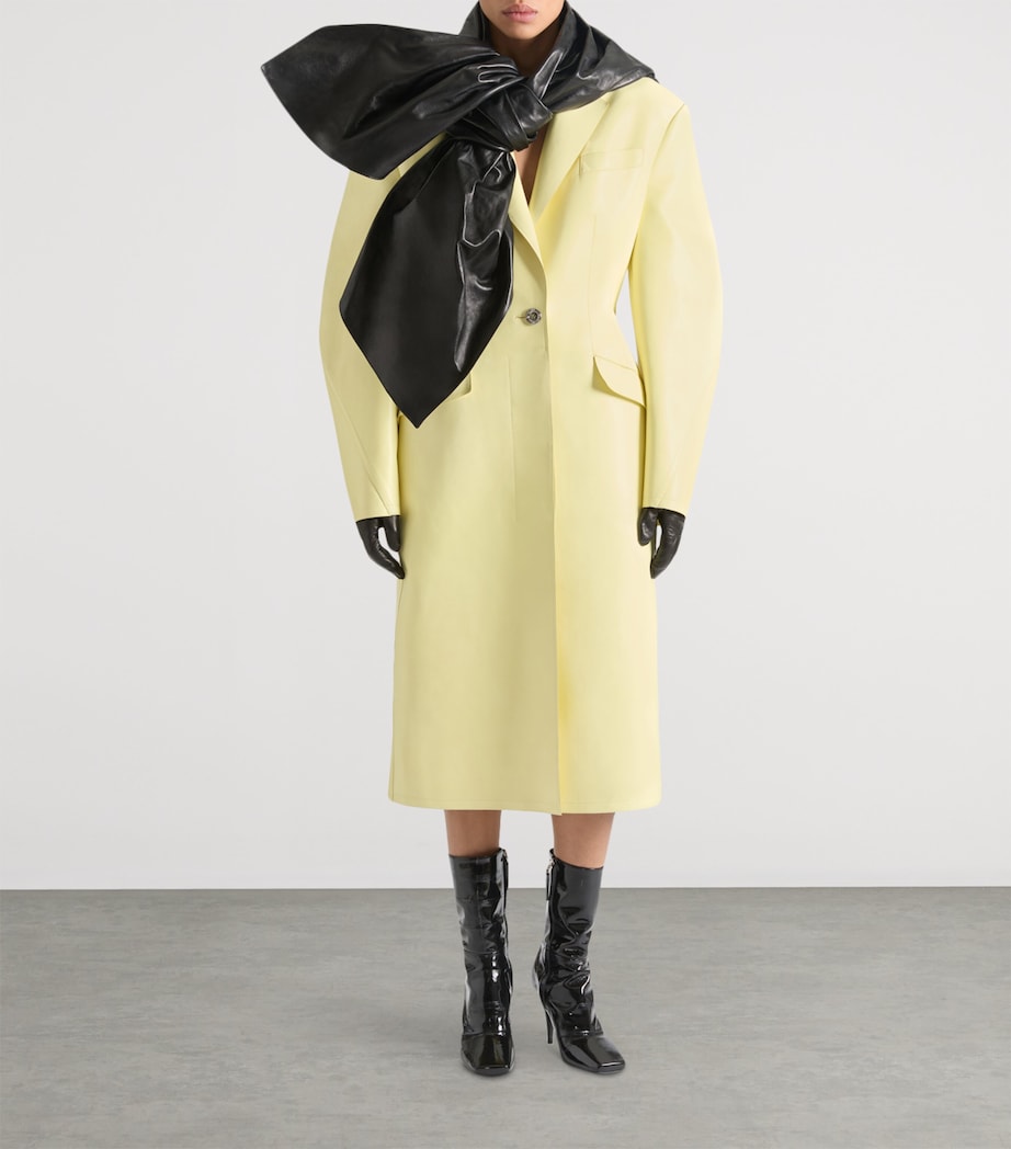 Leather Cocoon Long Coat PALE YELLOW Image 2