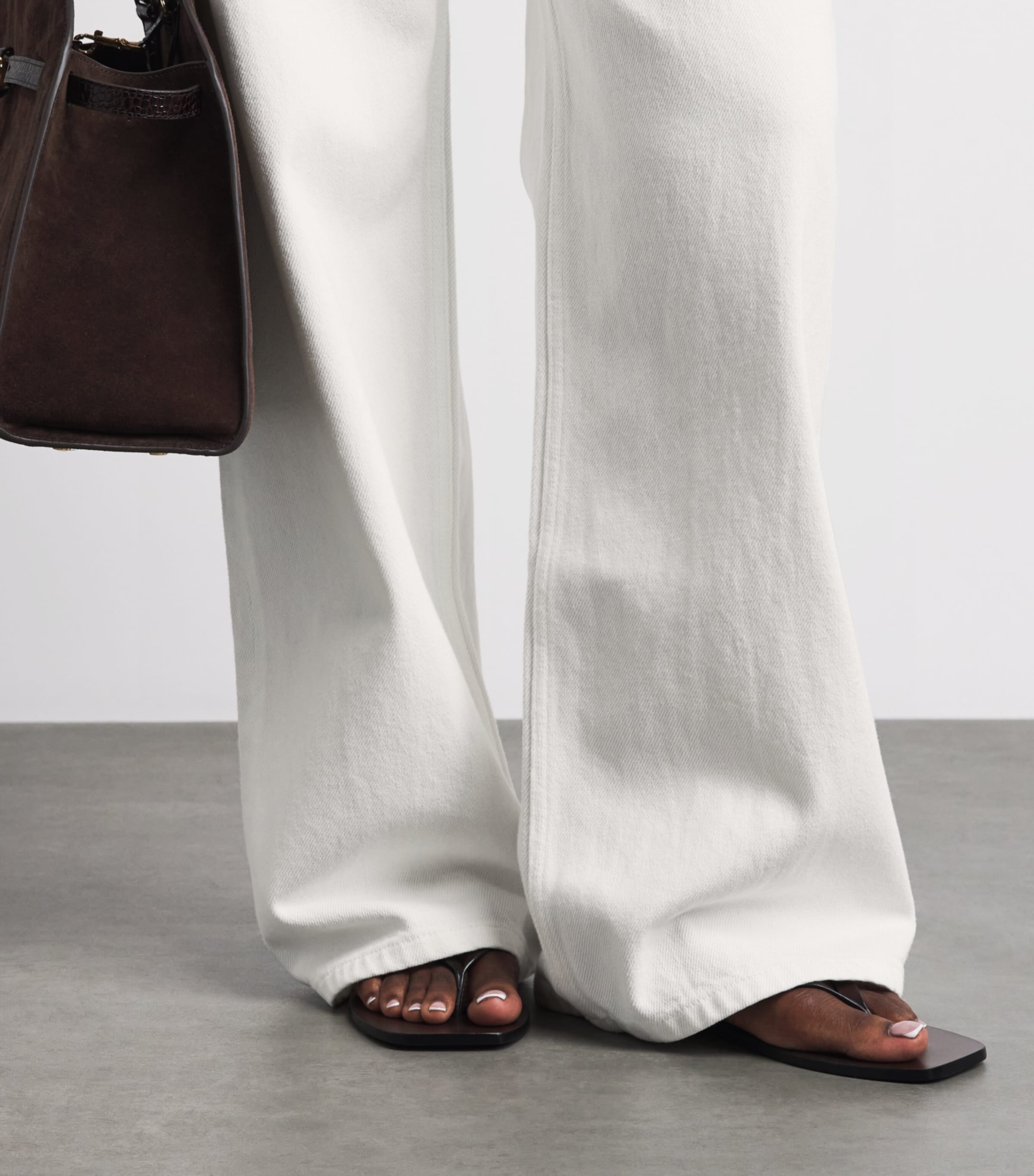 STILL HERE Womens Drawstring Sport Mid-Rise Wide-Leg Jeans Milk Image 3