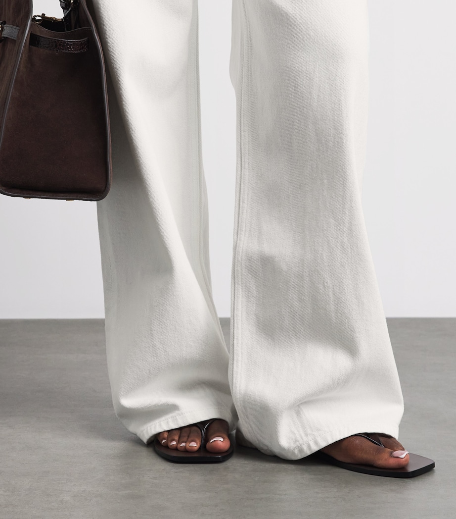 STILL HERE Womens Drawstring Sport Mid-Rise Wide-Leg Jeans Milk Image 3