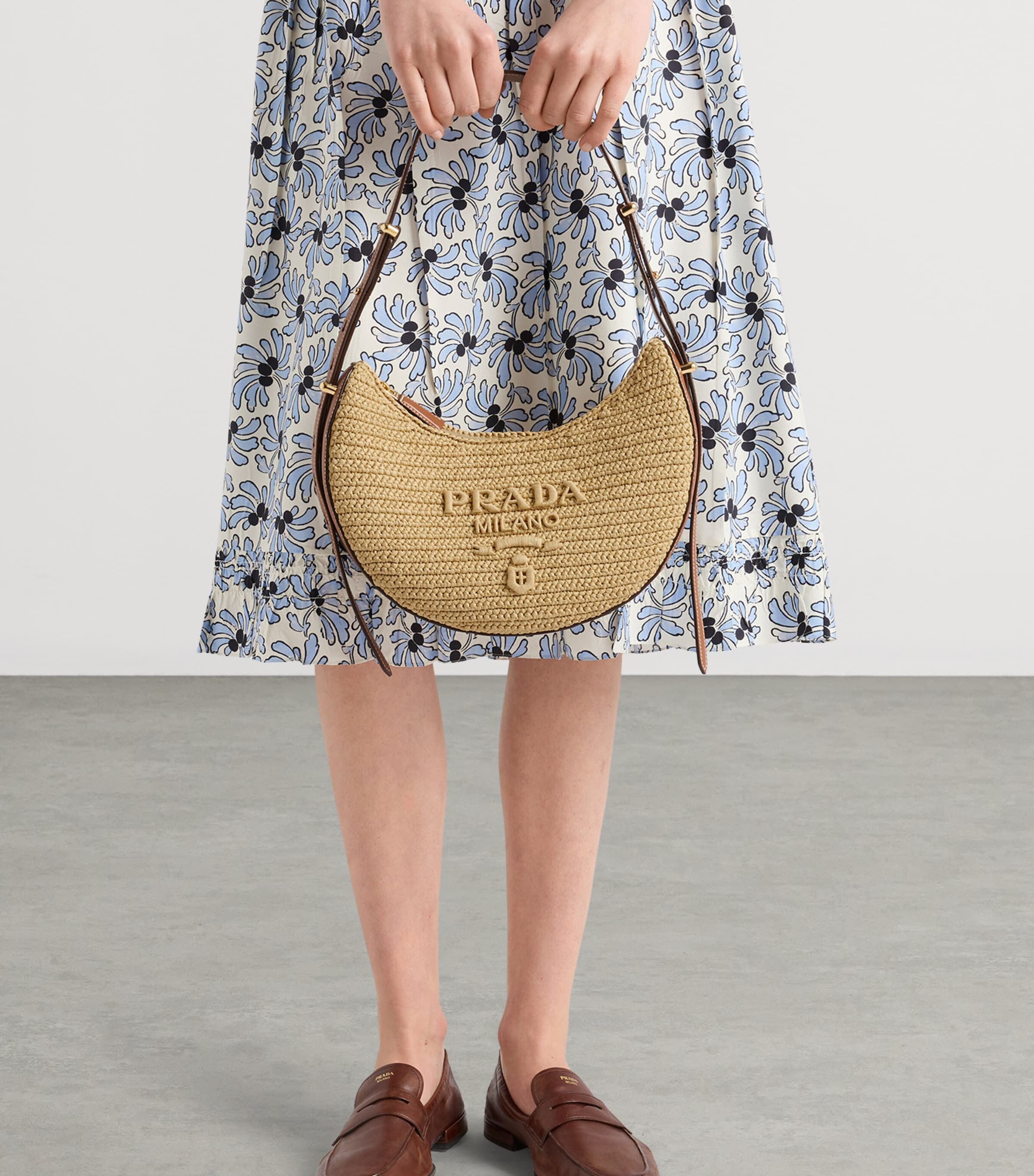 Prada Crochet-Leather Small Arqué Shoulder Bag Neutral Image 2