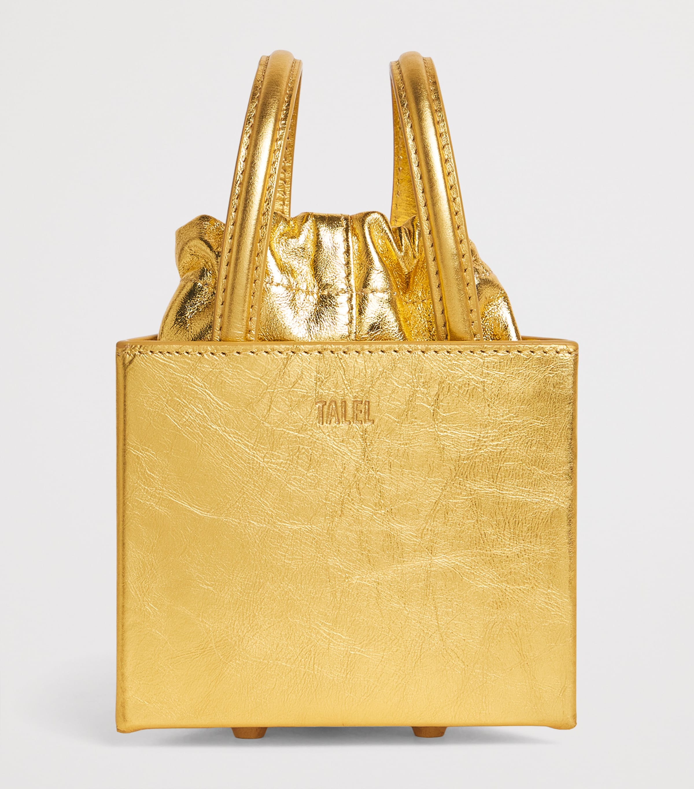 Talel Paris Metallic Leather Triangle Top-Handle Bag Gold Image 3