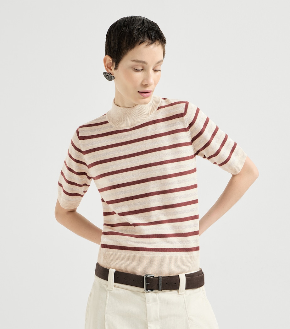 Brunello Cucinelli Womens Wool-Cashmere-Silk Stripe Top Image 3