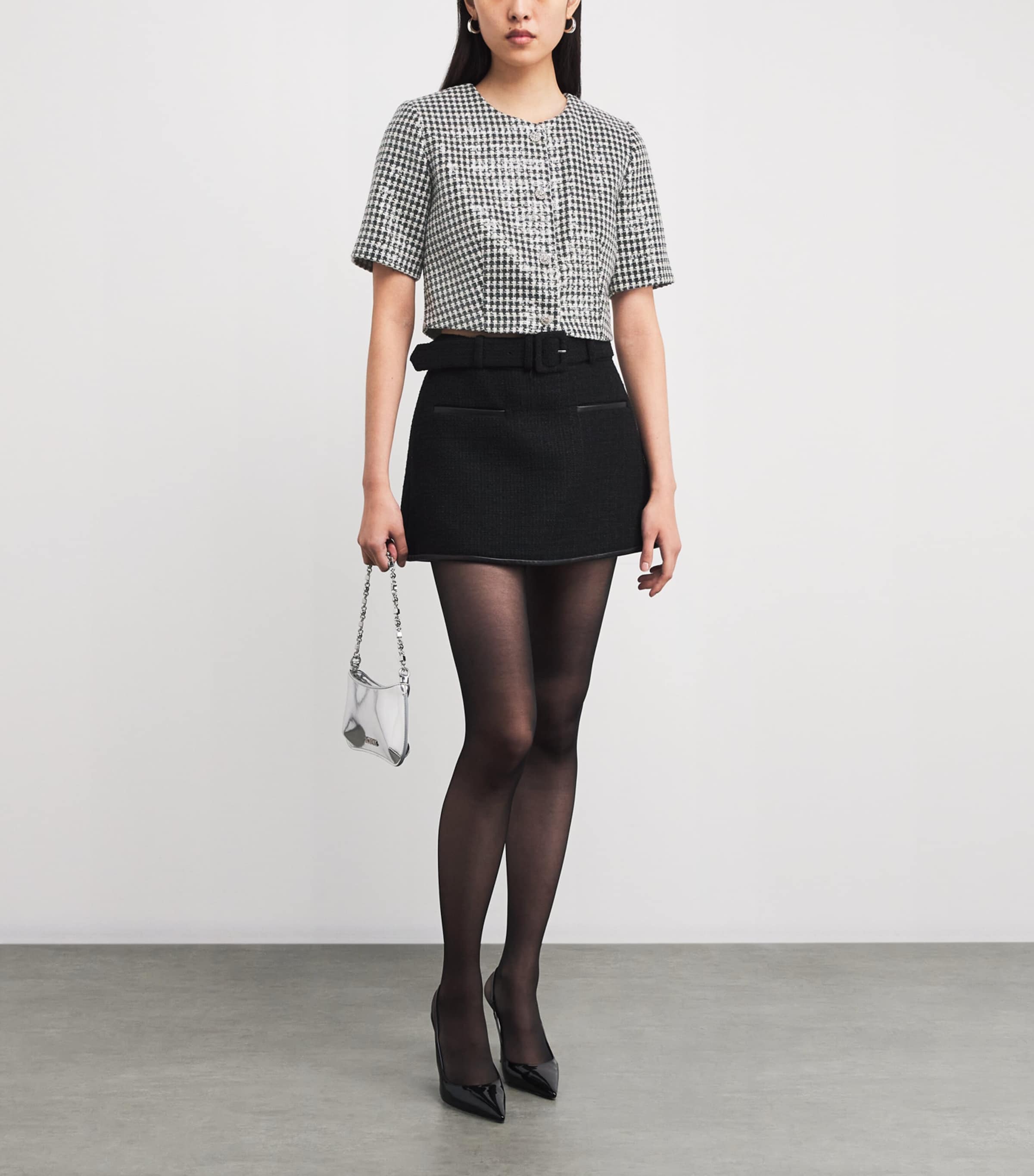 Tweed Houndstooth Sequin Jacket BLACK / WHITE Image 2