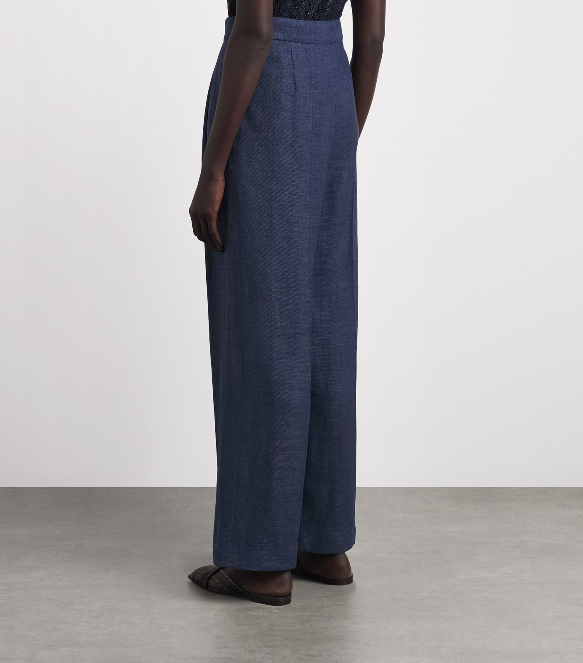 Eleventy Womens Linen-Wool-Silk-Blend Pleated Trousers Blu Image 5
