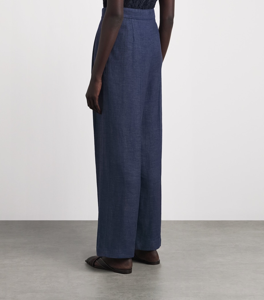 Eleventy Womens Linen-Wool-Silk-Blend Pleated Trousers Blu Image 5