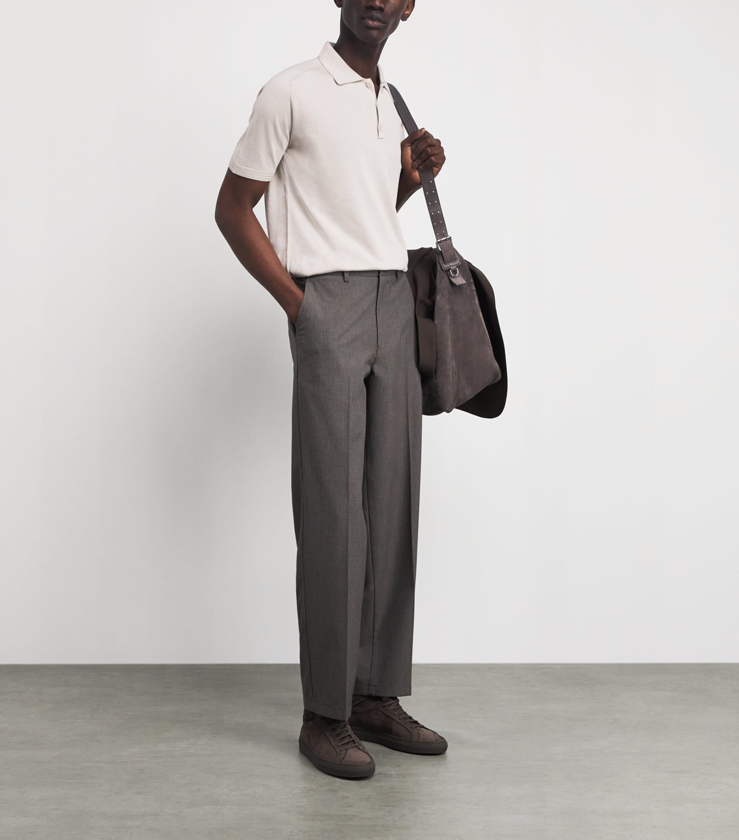 Colombo Mens Silk Polo Sweater Beige Image 2