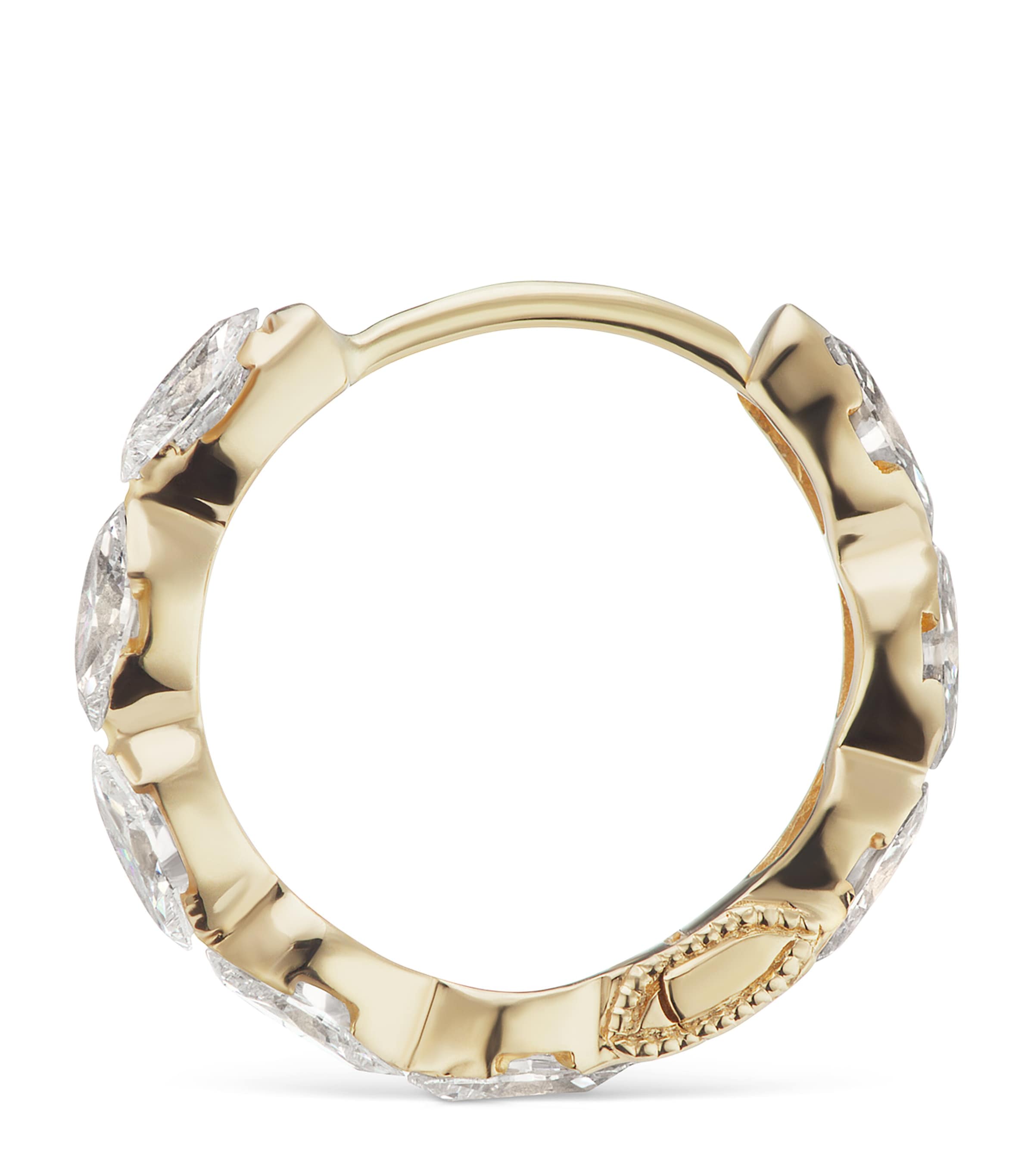 Yellow Gold Invisible Set Diamond Marquise Eternity Hoop Earring (9.5mm) YELLOW GOLD Image 4