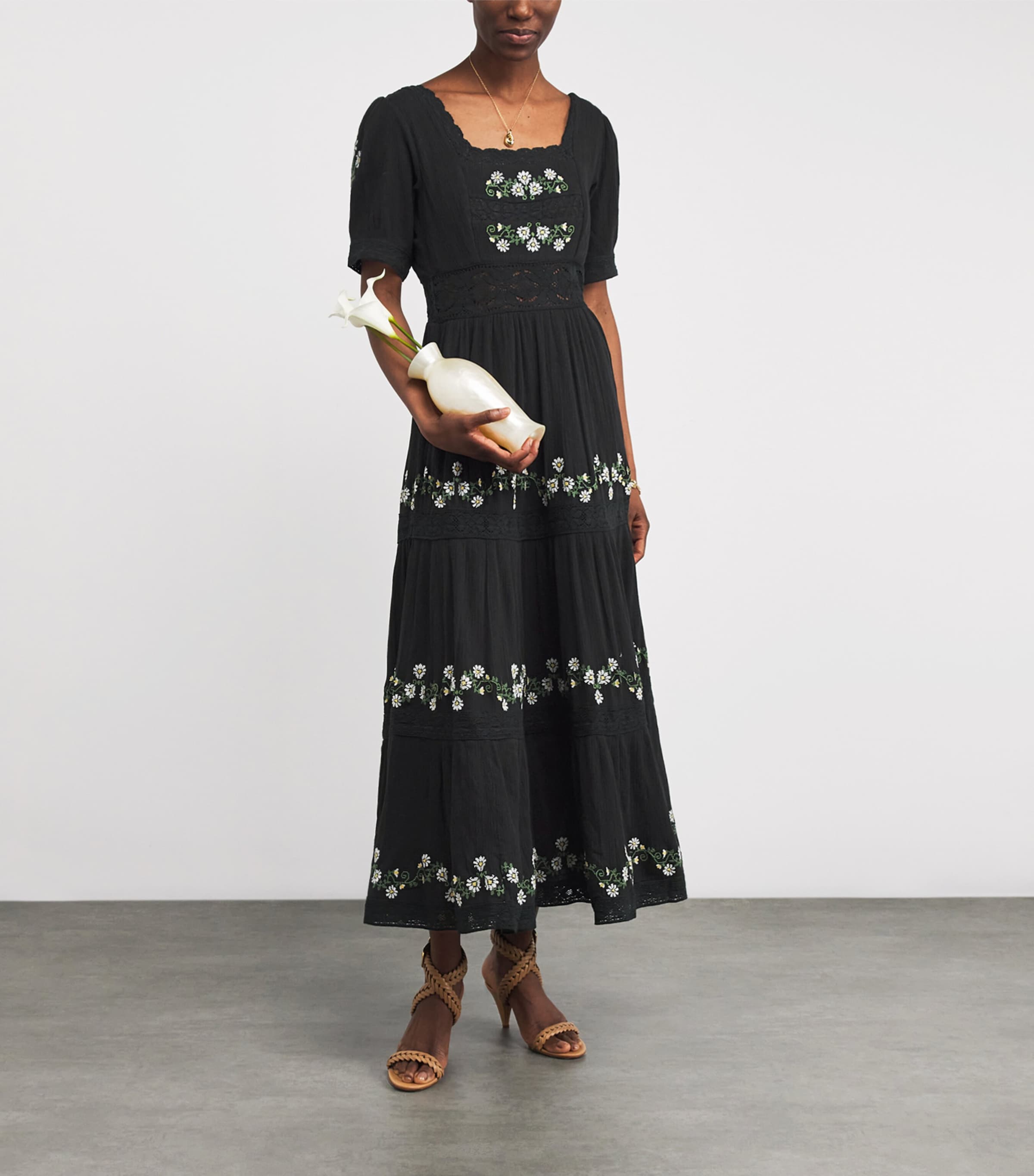 Cotton Philippa Midi Dress LILIA EMB BLACK Image 2