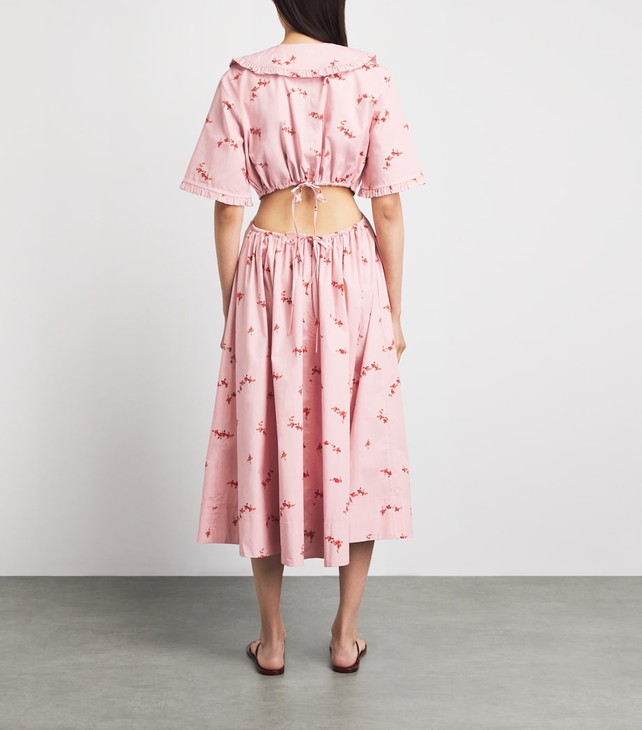 GANNI Womens Stretch-Cotton Cut-Out Midi Dress Silver Pink Image 4