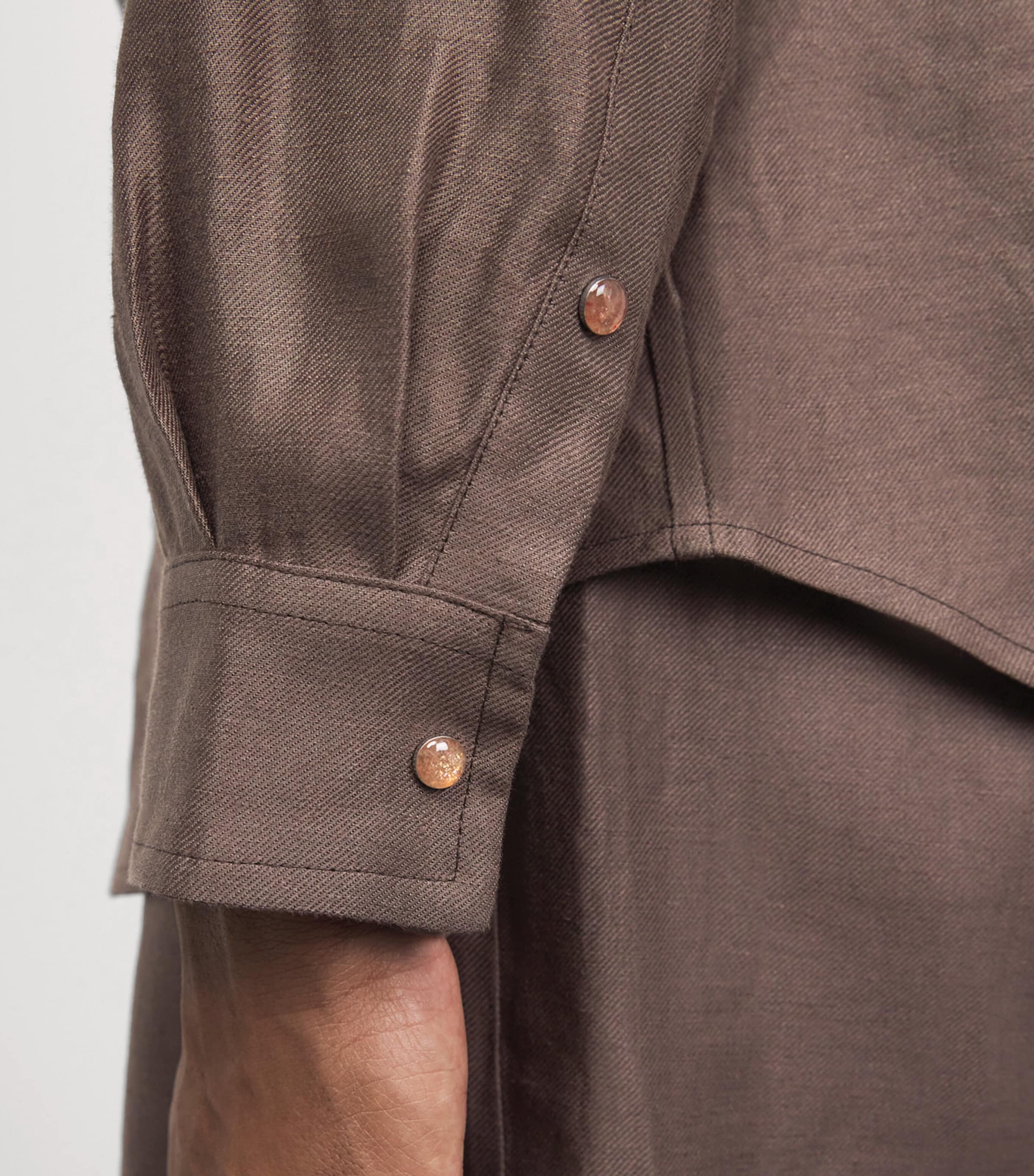 GOD'S TRUE CASHMERE Mens Linen Cocoa Shirt Orange Sunstone Image 3