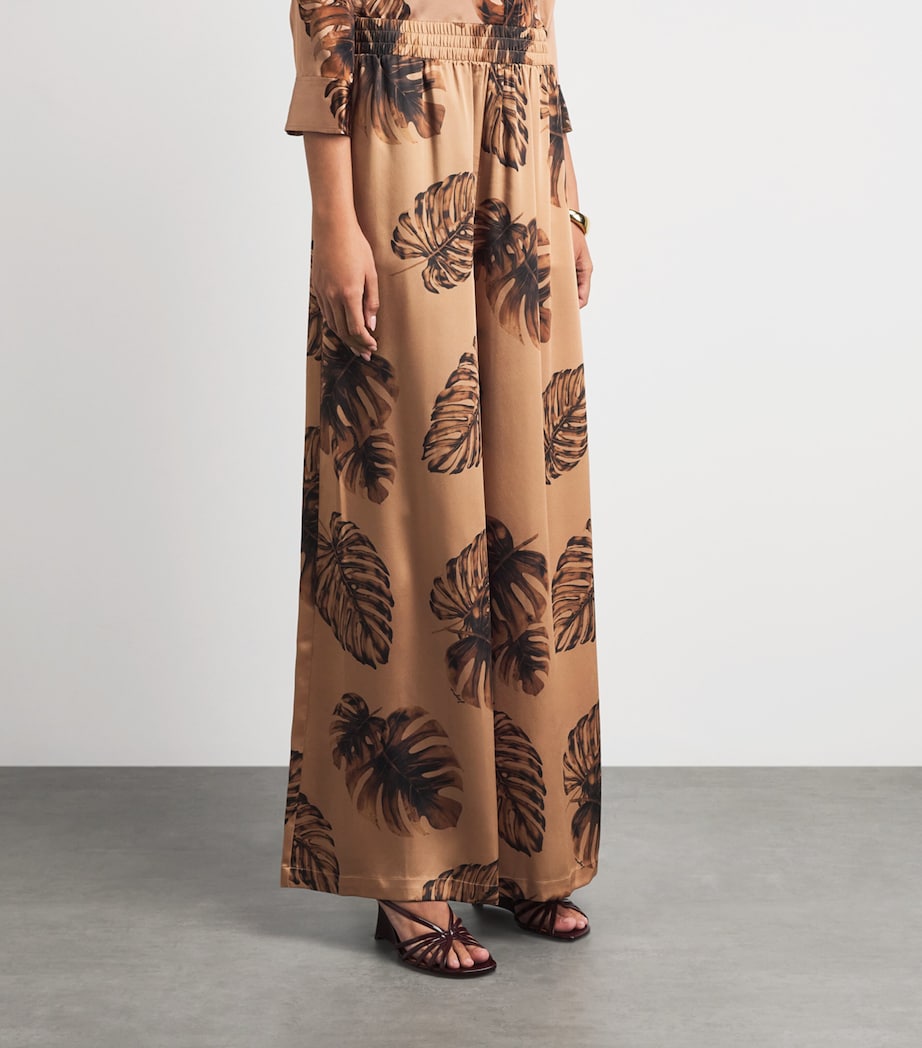 L'Agence Womens Satin Palm Leaf Wide-Leg Trousers Plms Hznt Mlt Lg Plm Image 4