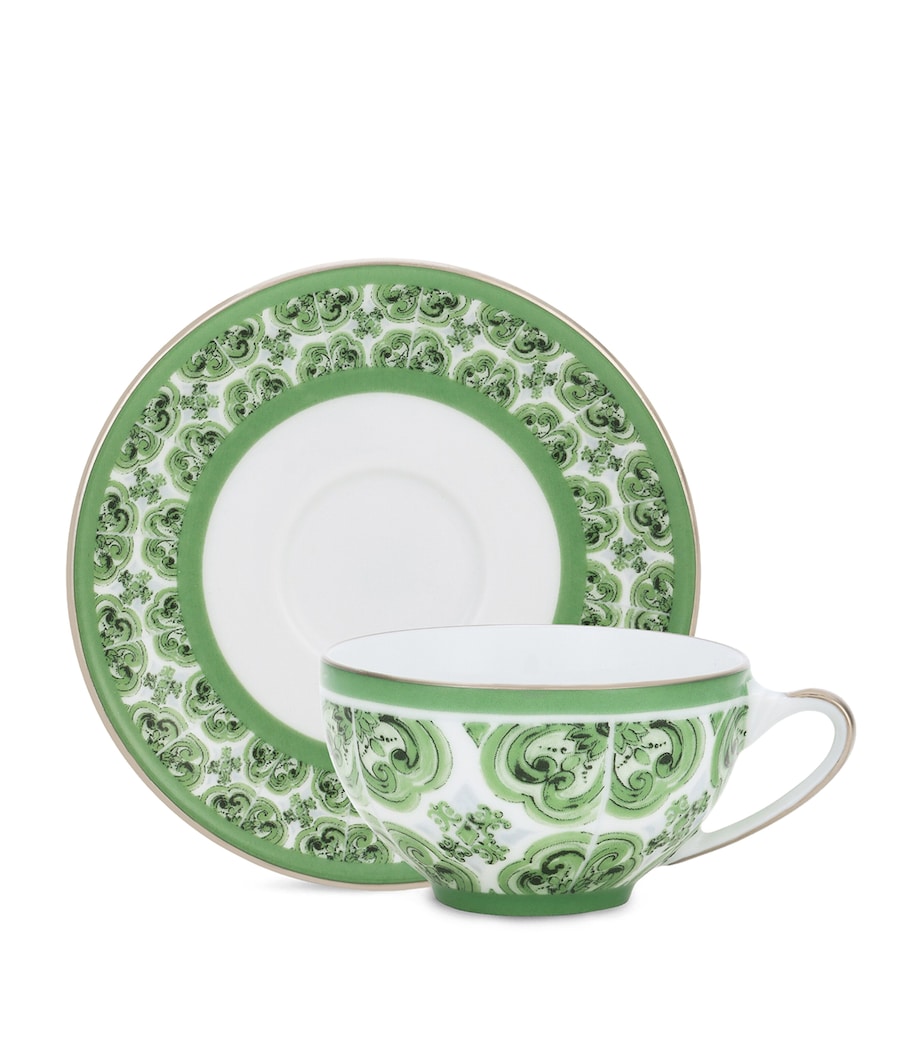 Porcelain Majolica Coffee Cup and Saucer UV001-VERDE MAIOLICA Image 1