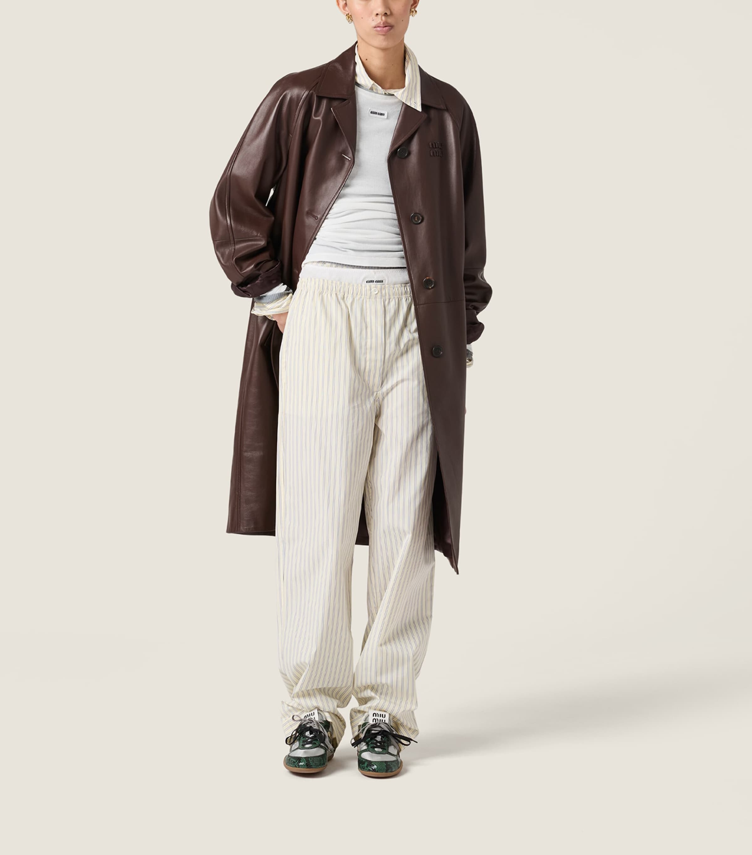 Miu Miu Womens Cotton Stripe Wide-Leg Trousers Image 2