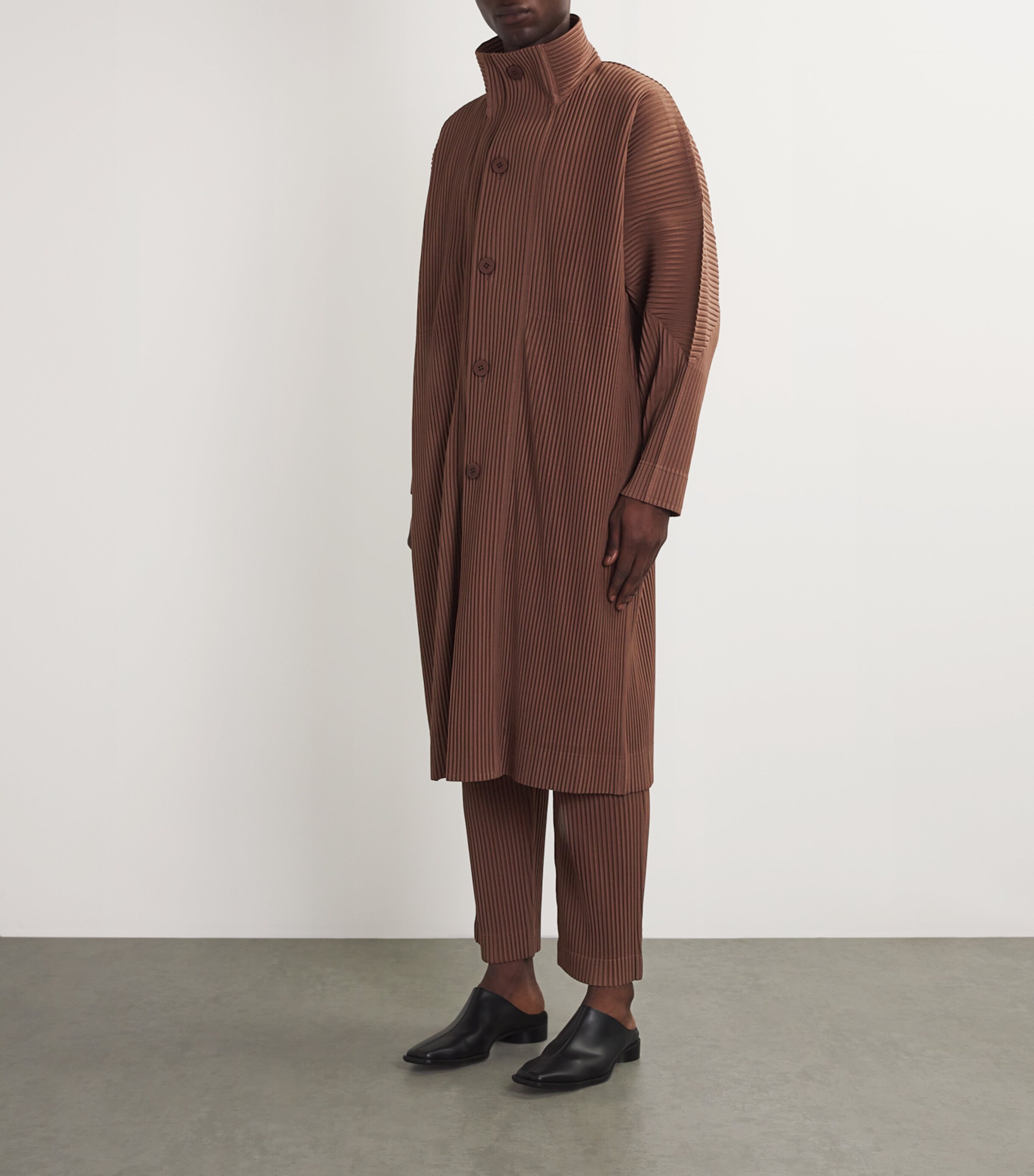 Homme Plissé Issey Miyake Mens Pleated MC November Overcoat Sepia Brown Image 3