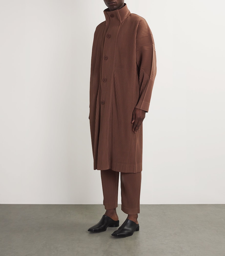 Homme Plissé Issey Miyake Mens Pleated MC November Overcoat Sepia Brown Image 3